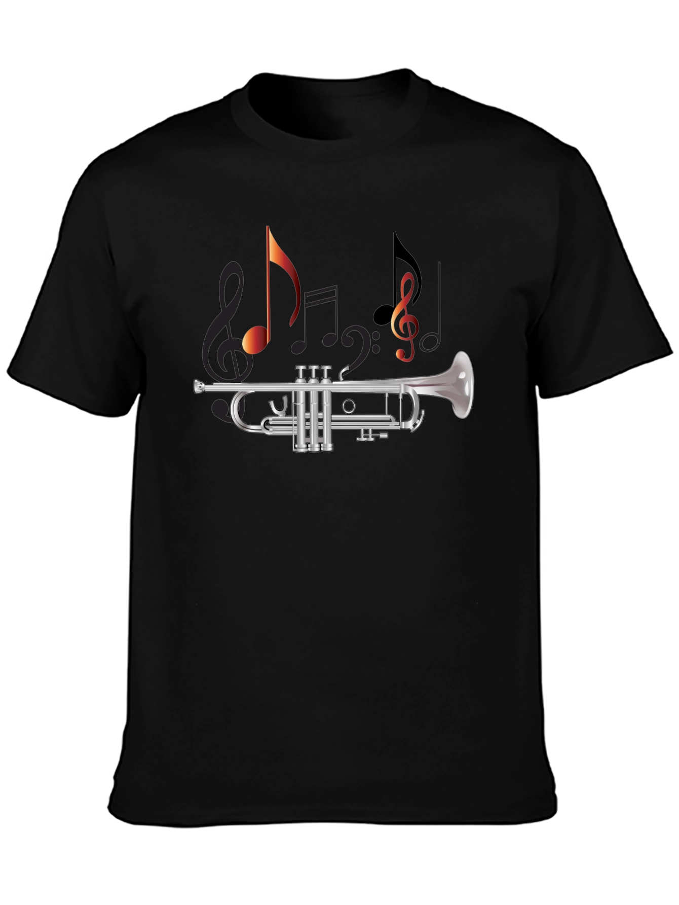 Black Musical Trumpet T-Shirt - Black Cotton Tee view 3