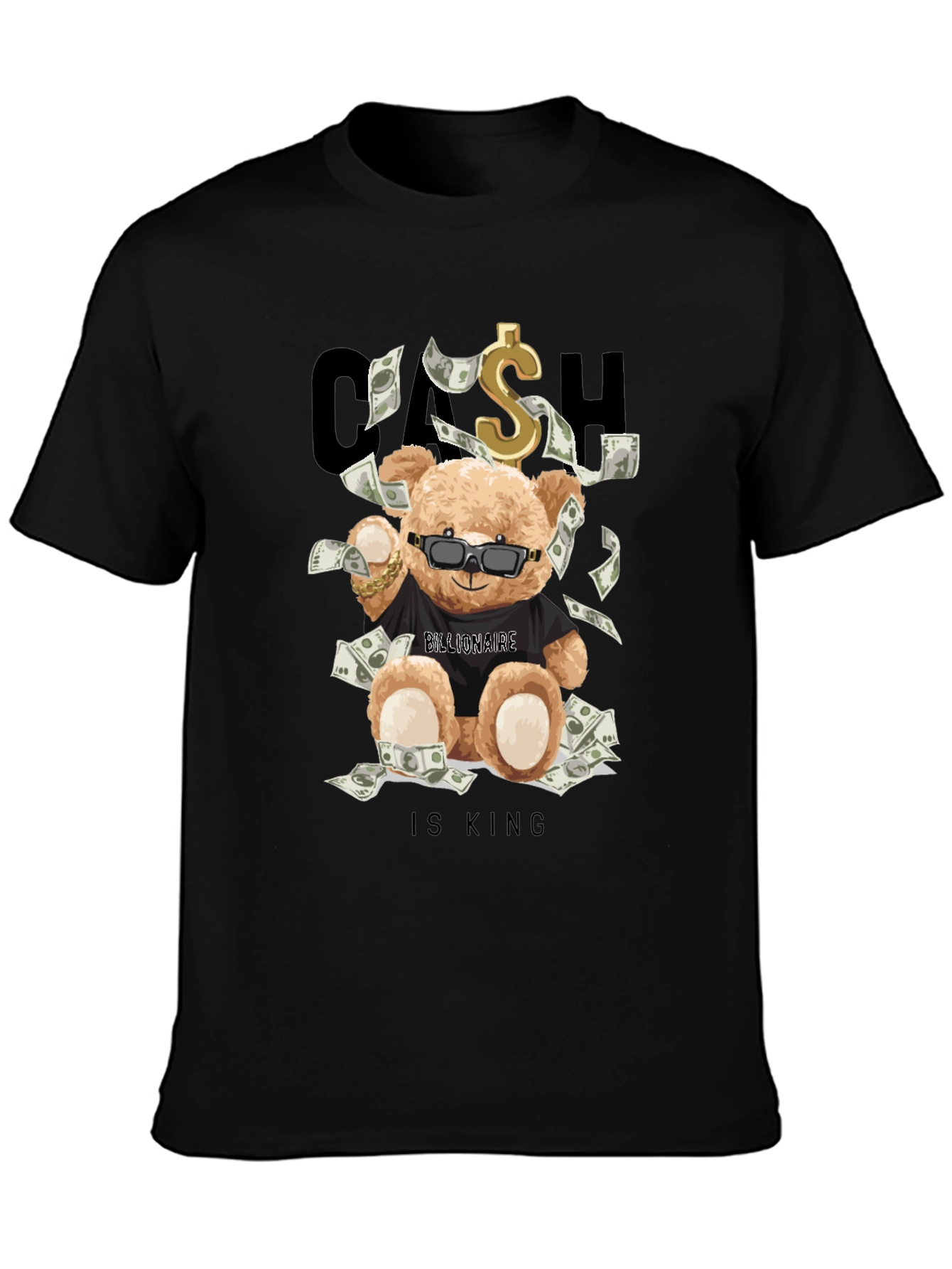 Black Cash Is King Bear T-Shirt view 3