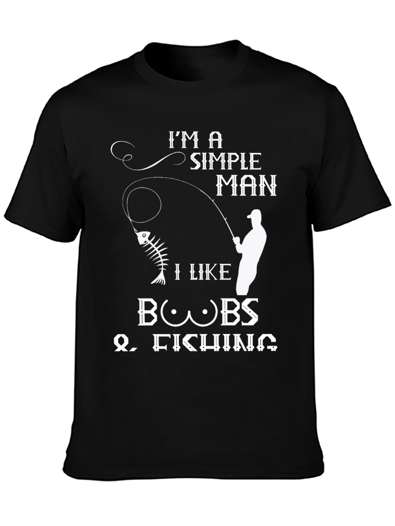 Black Simple Man Boobs Fishing Black Graphic Tee view 3