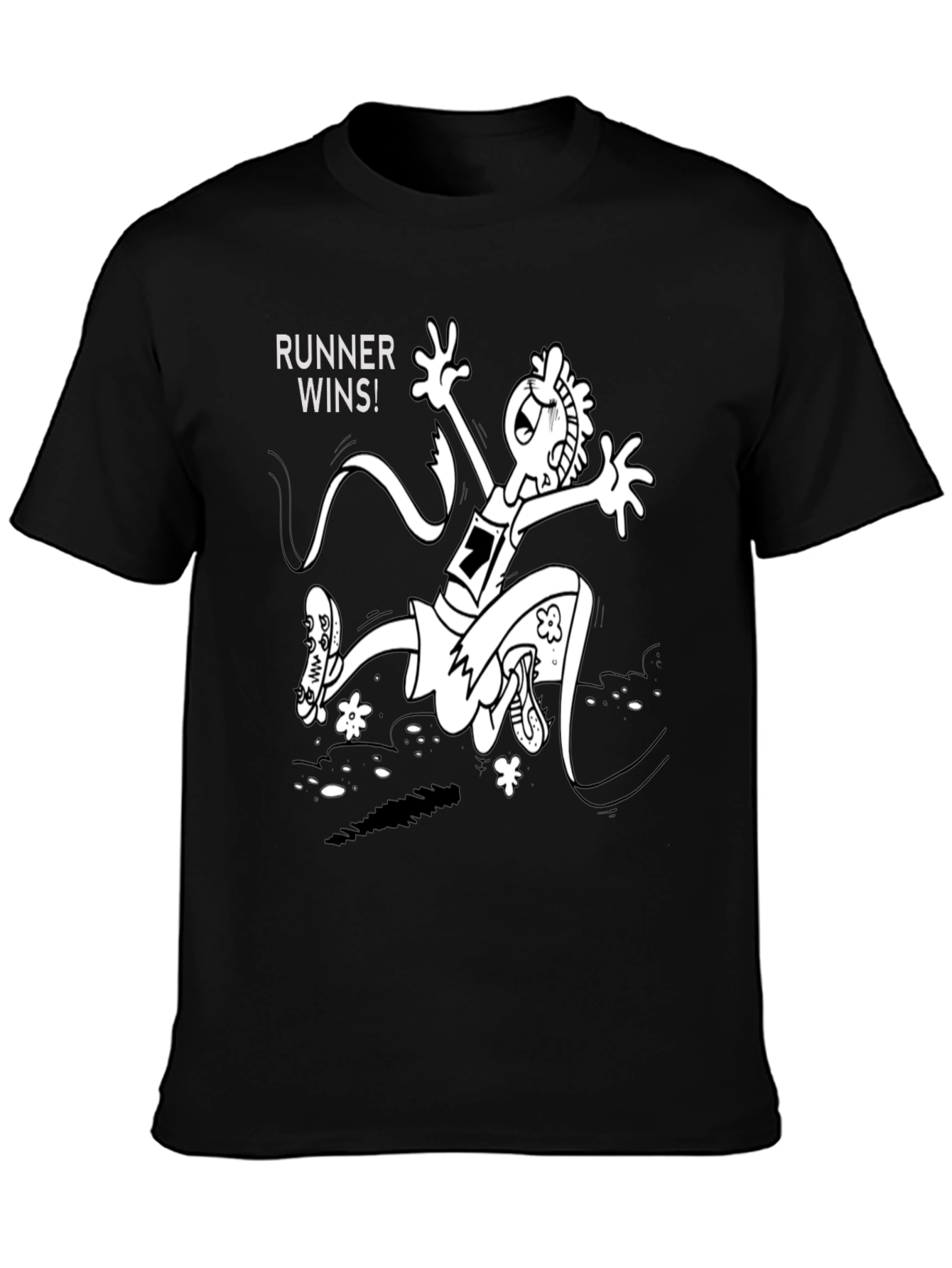 Black Runner Wins Graphic Tee - Black Cotton T-Shirt view 3