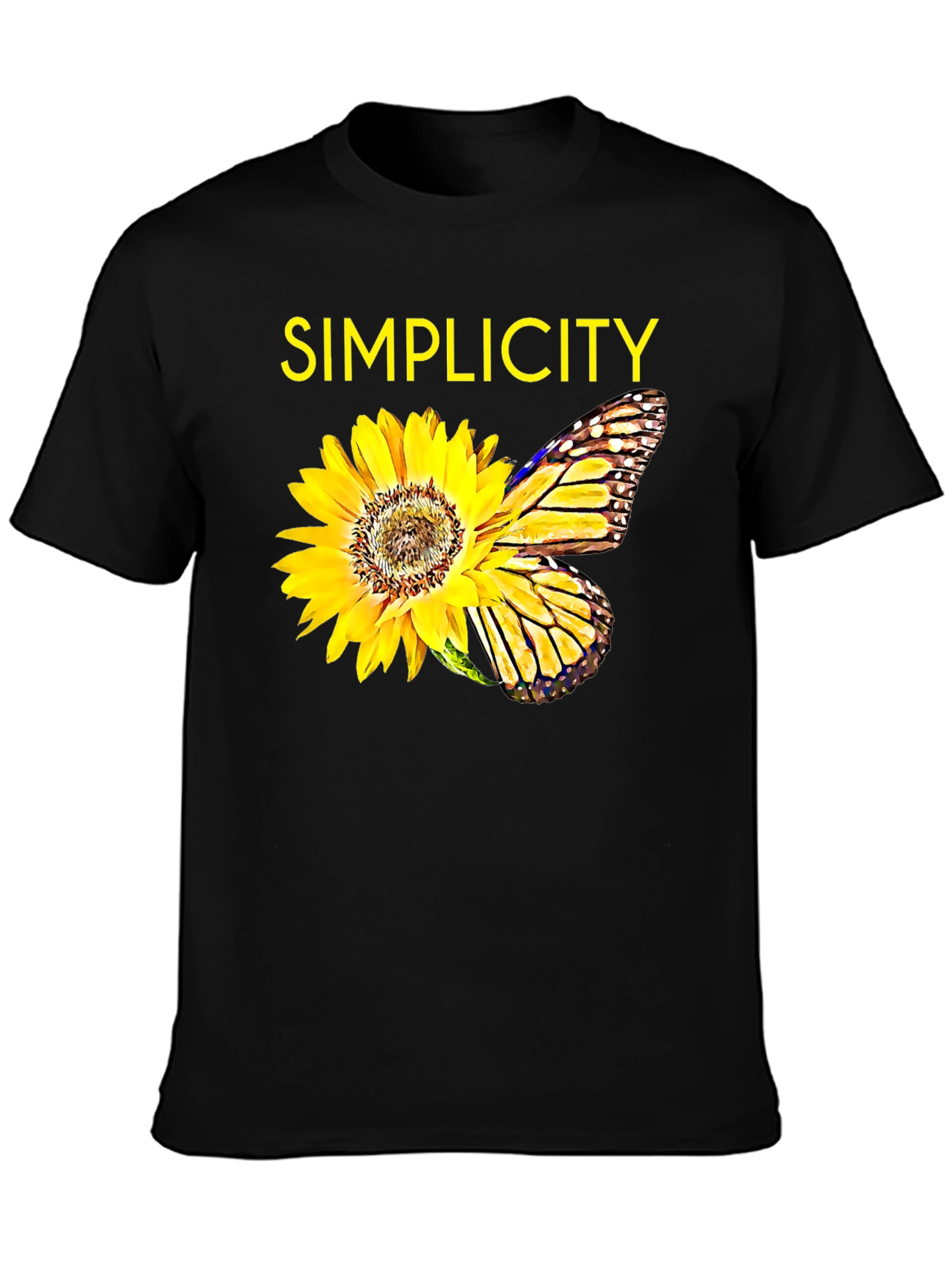 Simplicity Sunflower Butterfly Graphic Tee - Black - 3