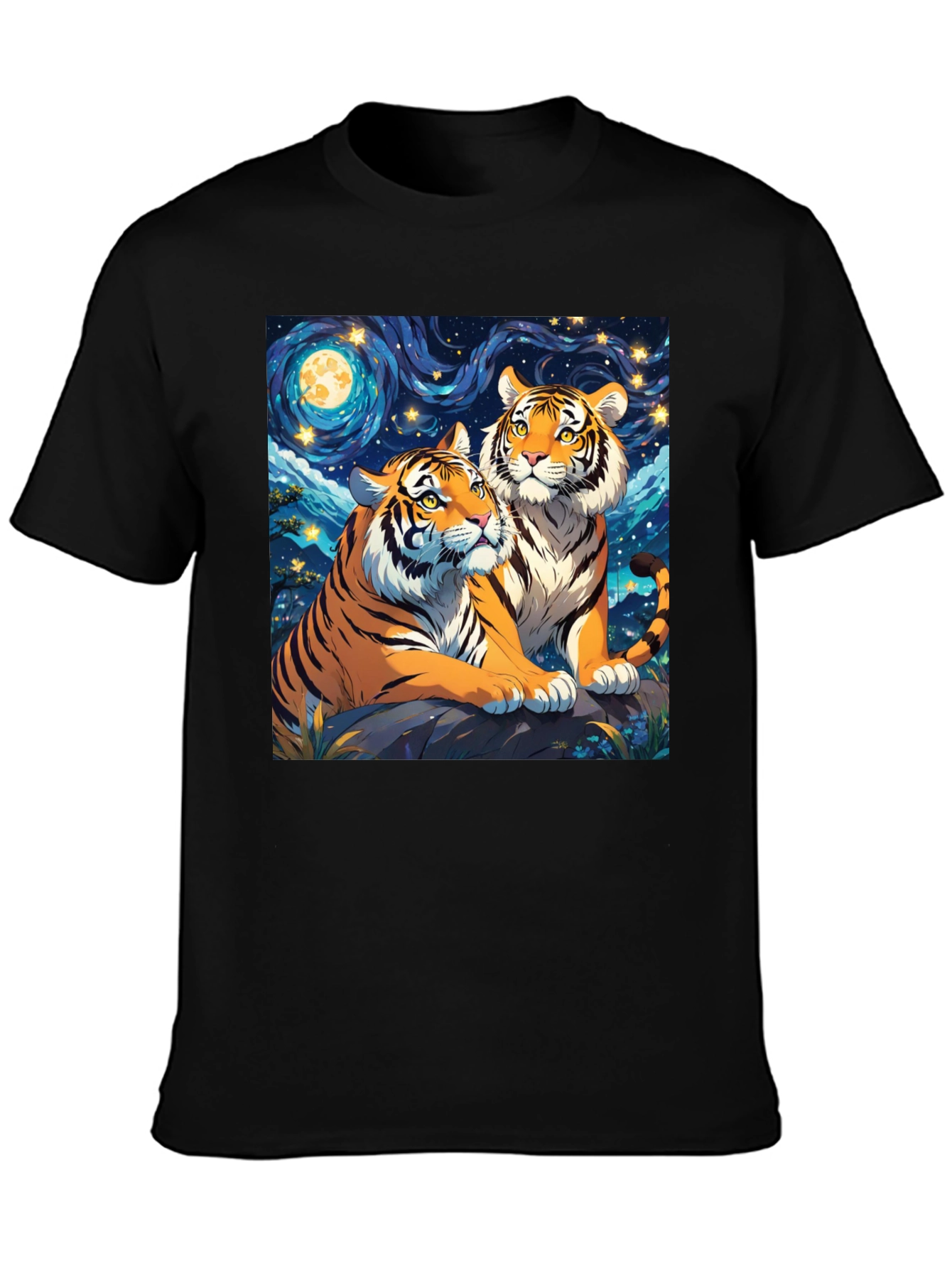 Black Tiger Lovers T-Shirt: Starry Night Design view 3
