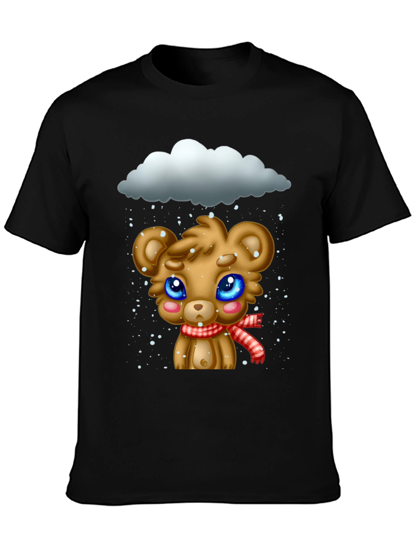 Black Cute Bear in Snow Graphic T-Shirt view 3