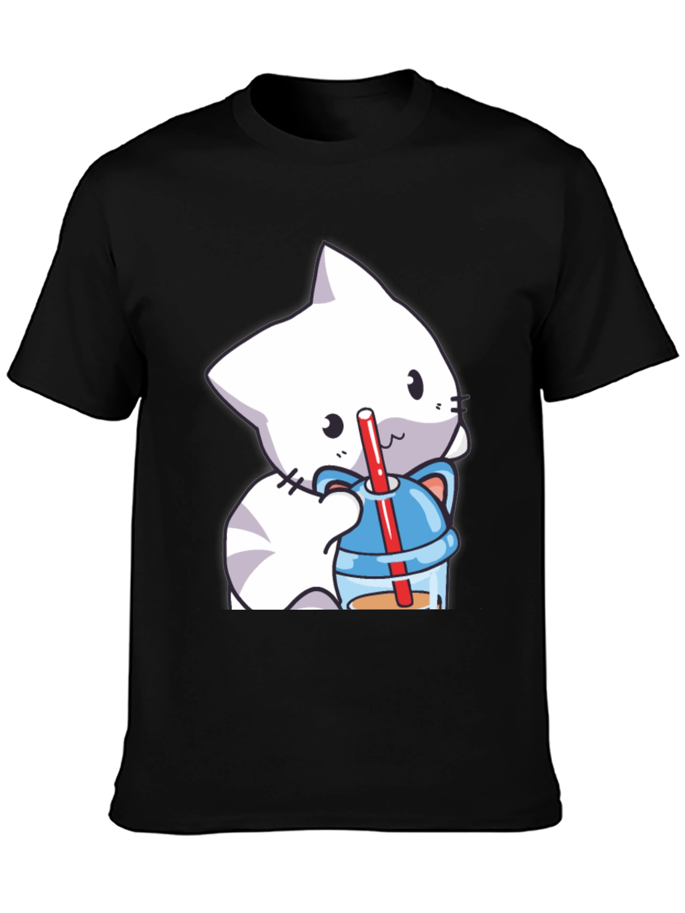 Black Cute Cat Boba T-Shirt - Kawaii Style view 3