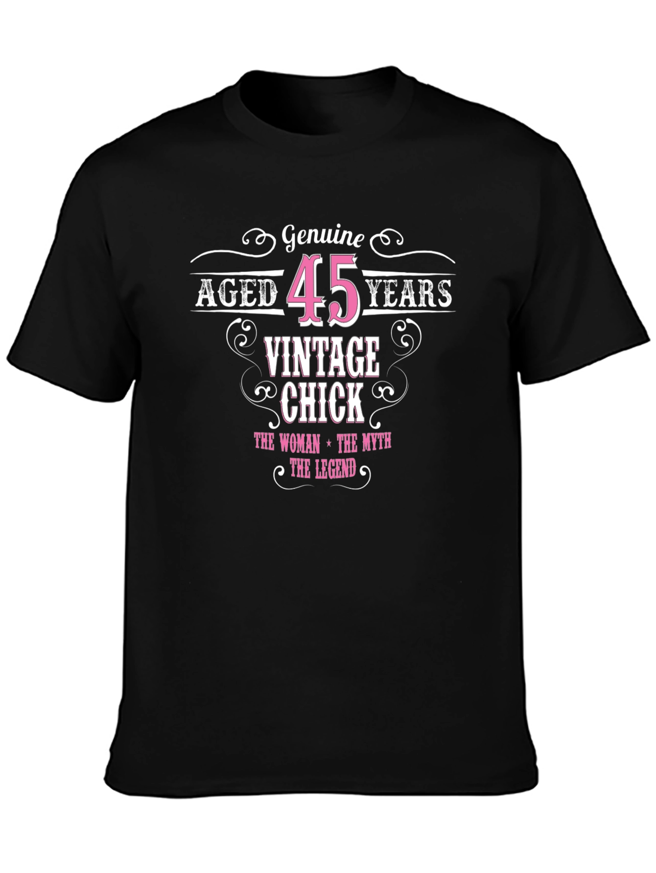 Black Vintage Chick 45th Birthday T-Shirt view 3
