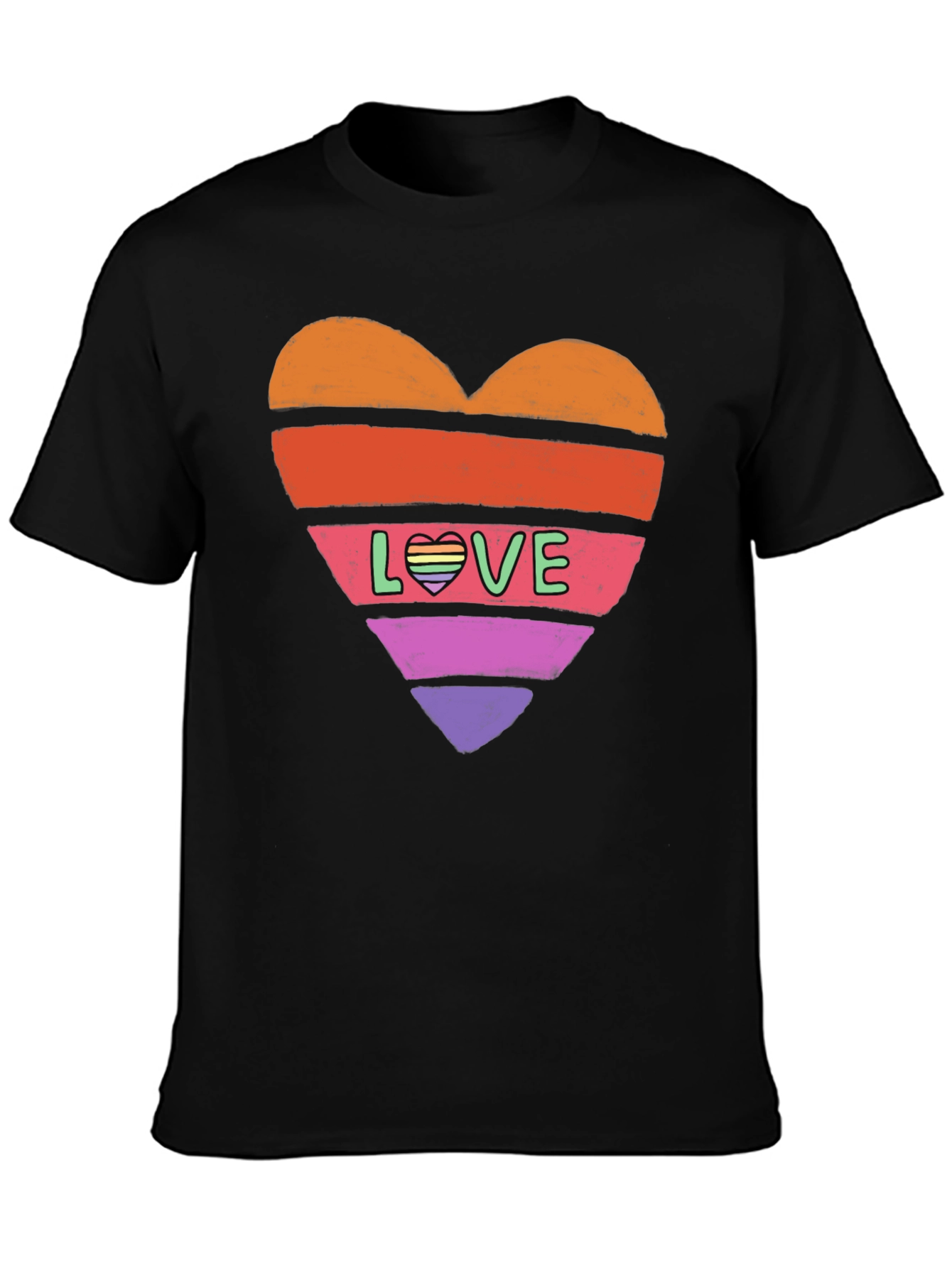 Black Rainbow Heart Love Graphic Tee view 3