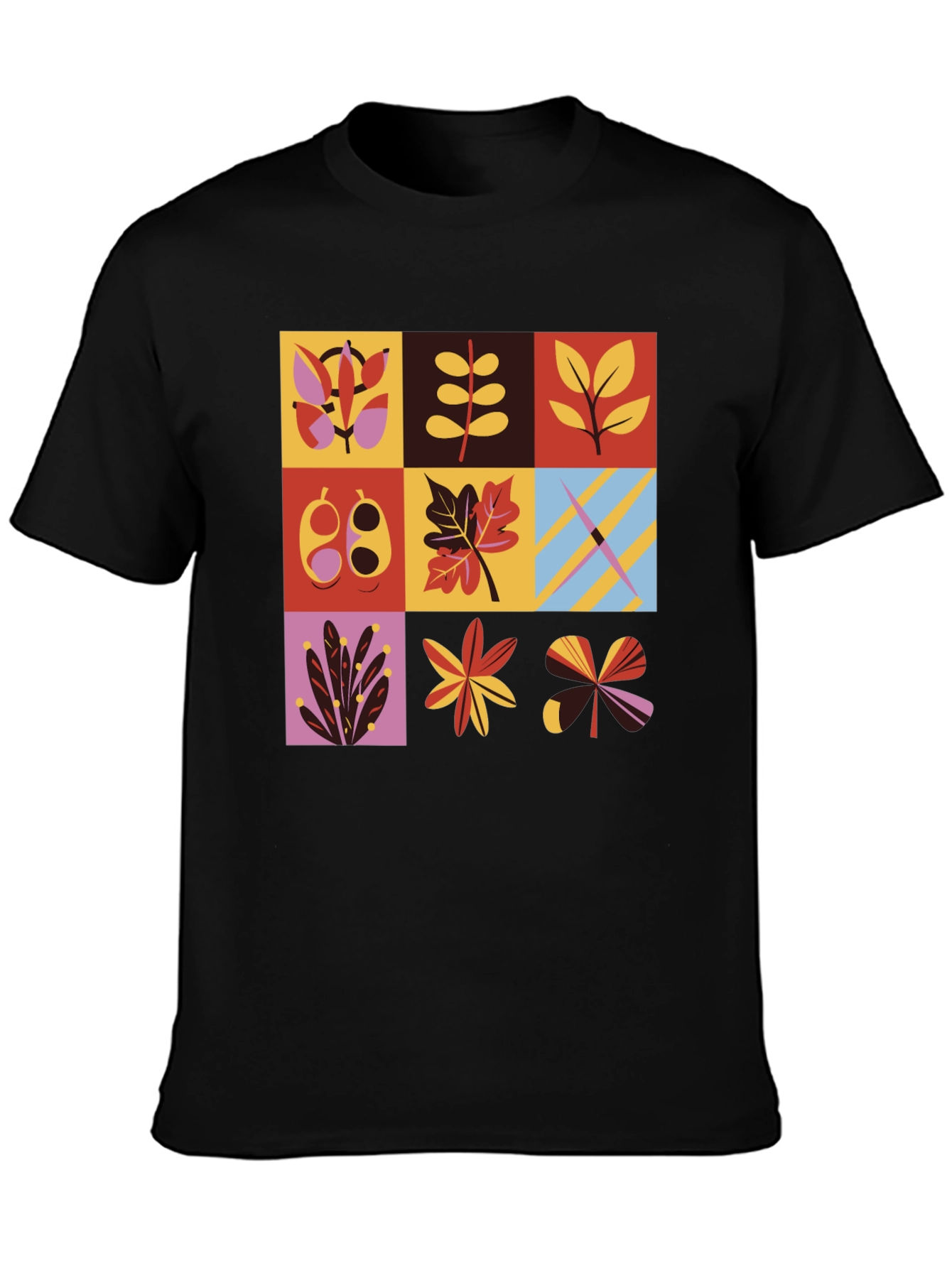 Botanical Block Print Men's Black T-Shirt - 3