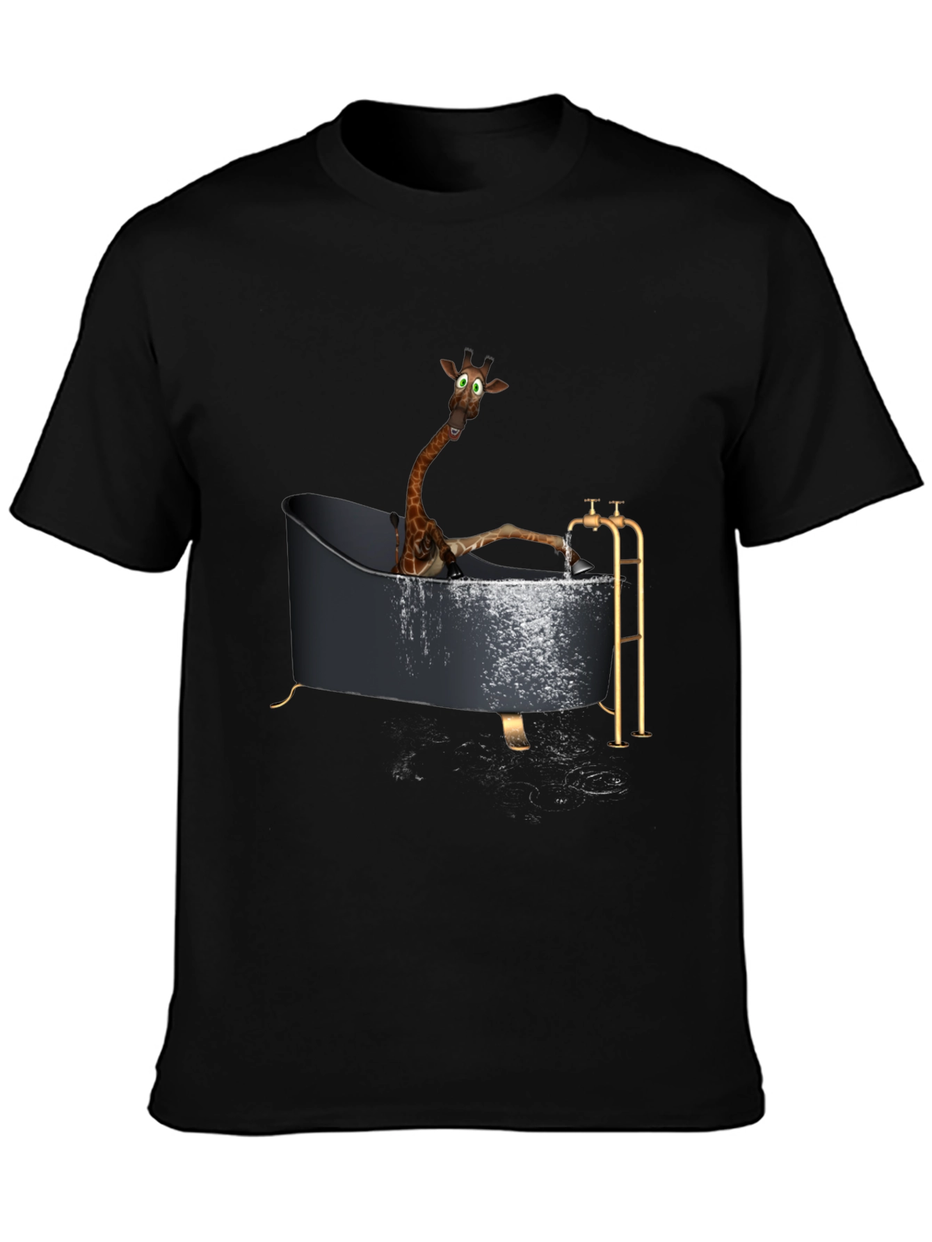 Black Giraffe in Bathtub Novelty T-Shirt view 3