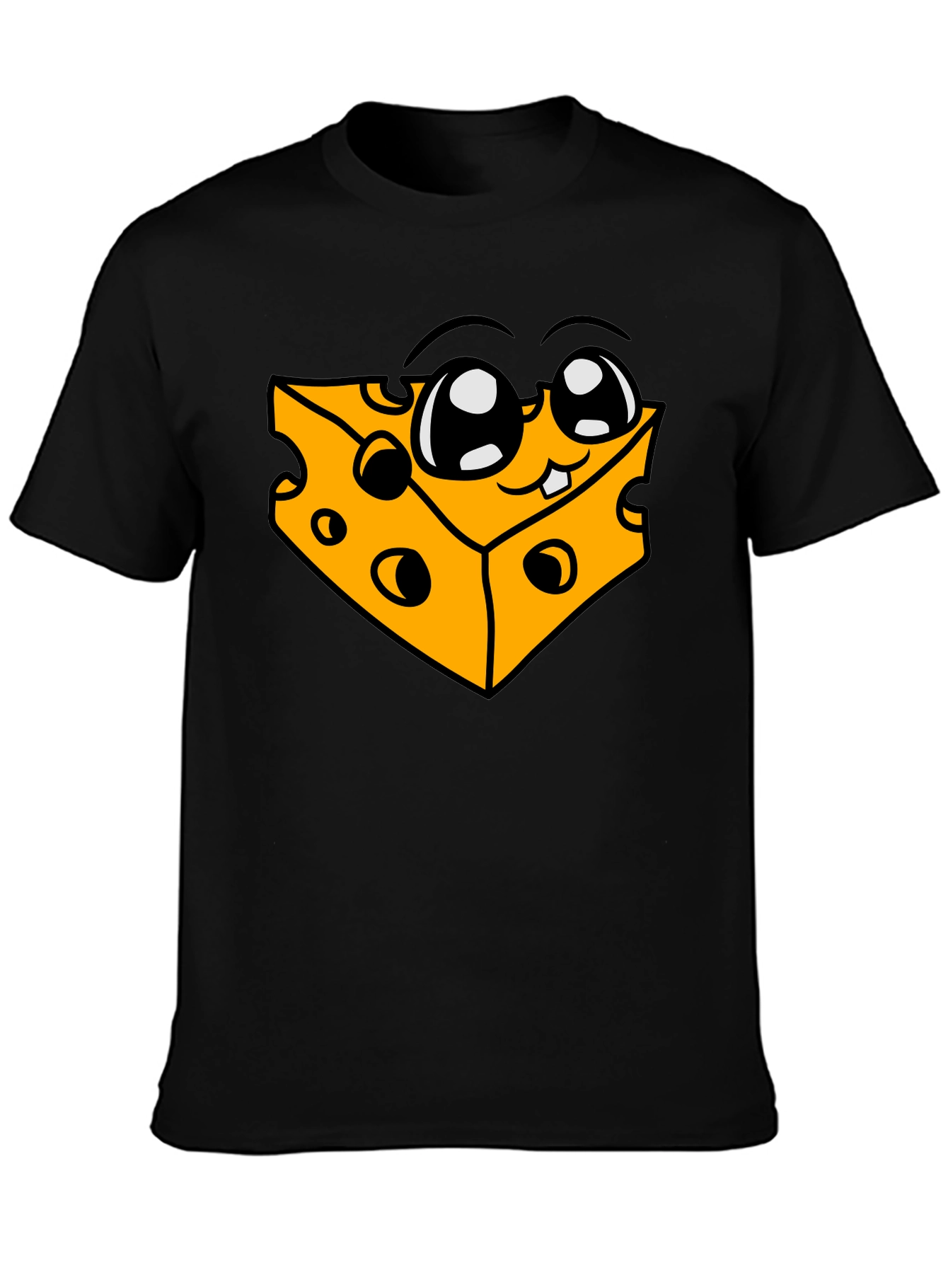 Black Funny Cheese Cartoon Graphic Black T-Shirt view 3
