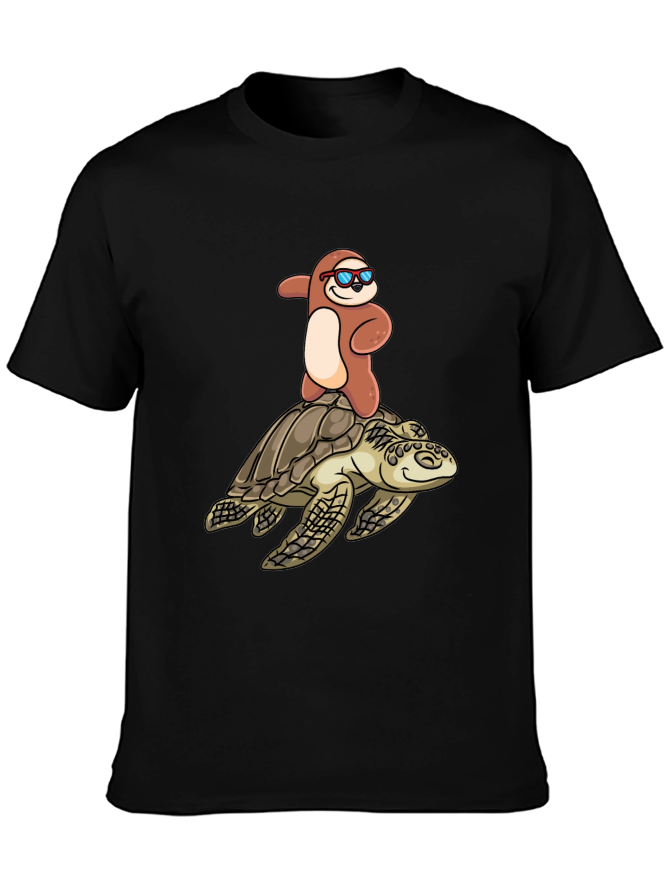 Black Sloth Riding Turtle T-Shirt - Funny & Unique Design view 3