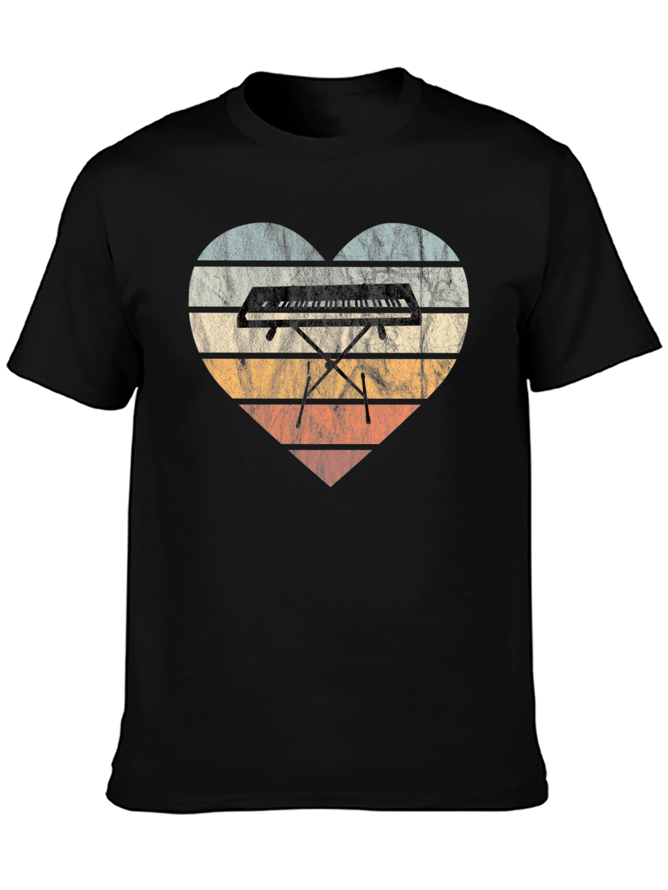 Black Vintage Keyboard Heart T-Shirt - Music Lover Tee view 3