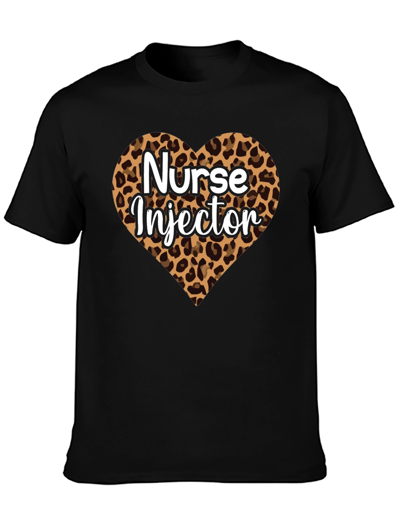 Black Nurse Injector Leopard Print Heart T-Shirt view 3