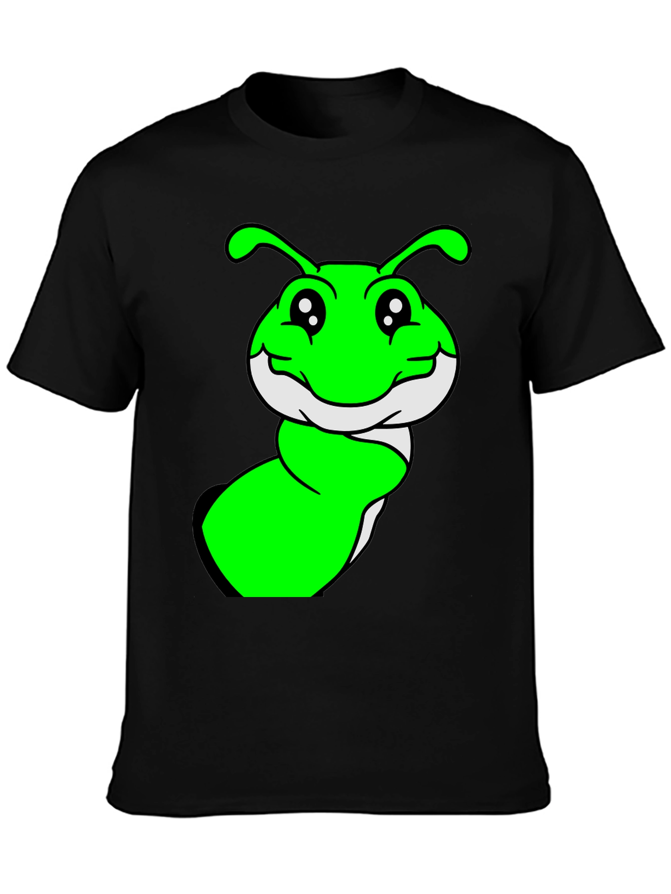 Black Green Cartoon Worm Graphic T-Shirt view 3