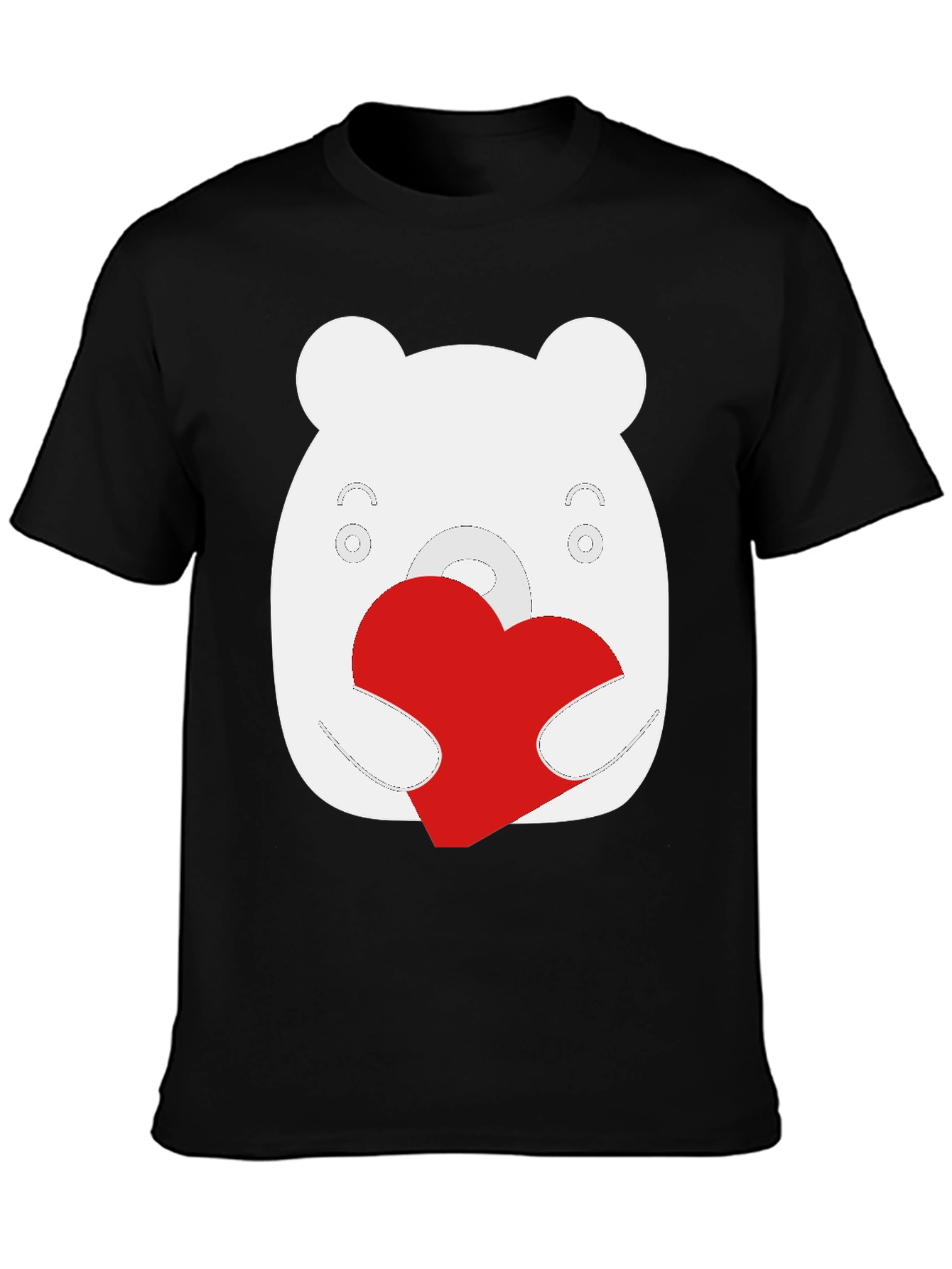 Black Cute Bear Heart Graphic Black T-Shirt view 3