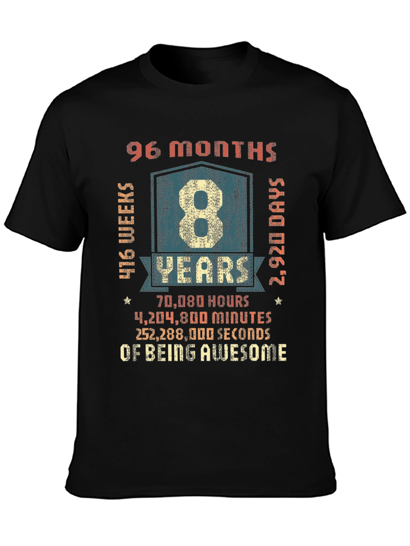 Black 8 Years of Being Awesome T-Shirt view 3