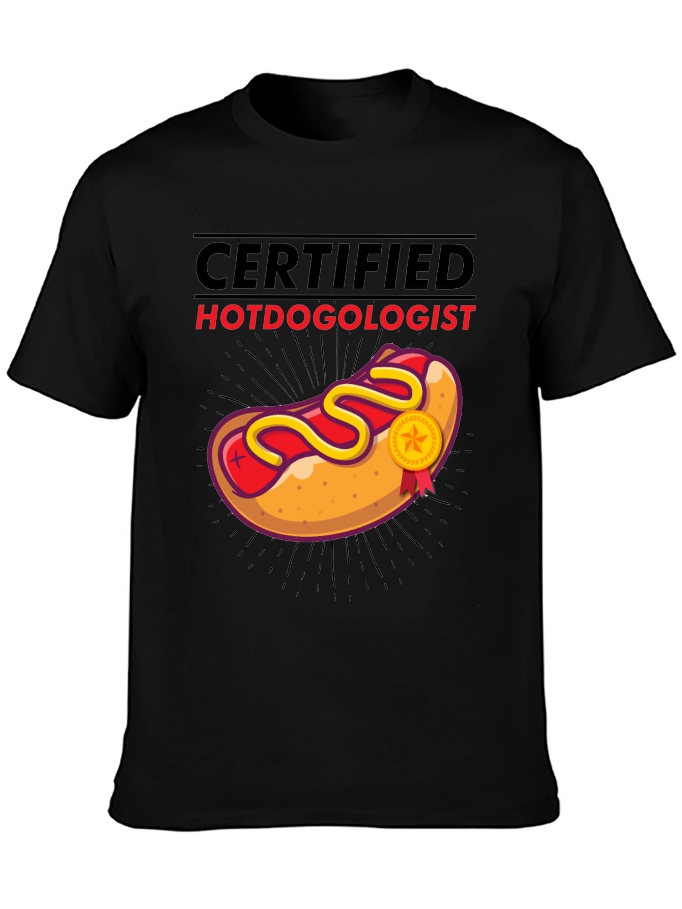 Black Certified Hotdogologist T-Shirt - Funny Foodie Tee view 3
