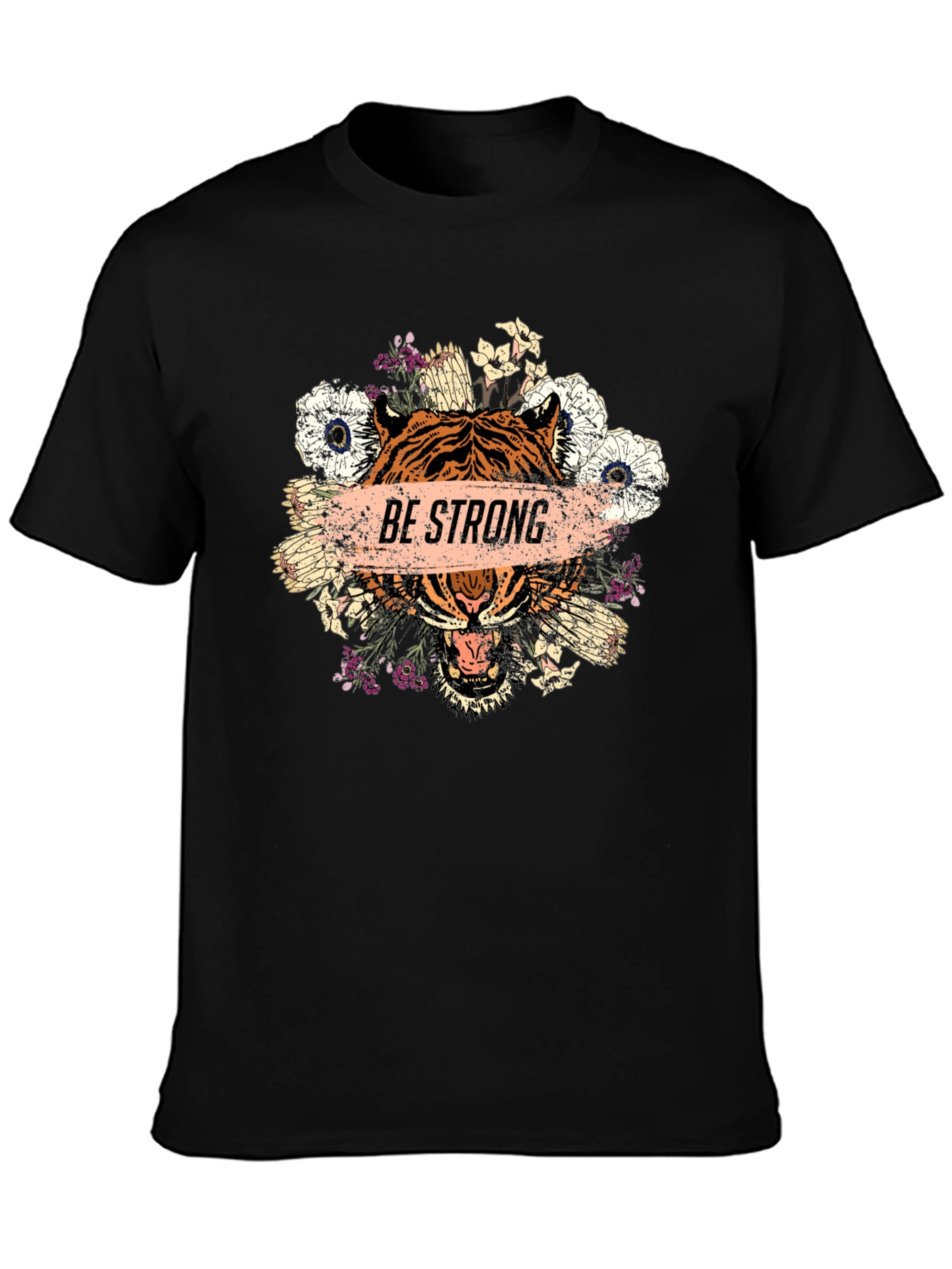 Black Be Strong Tiger Graphic Tee - Men's Black T-Shirt view 3