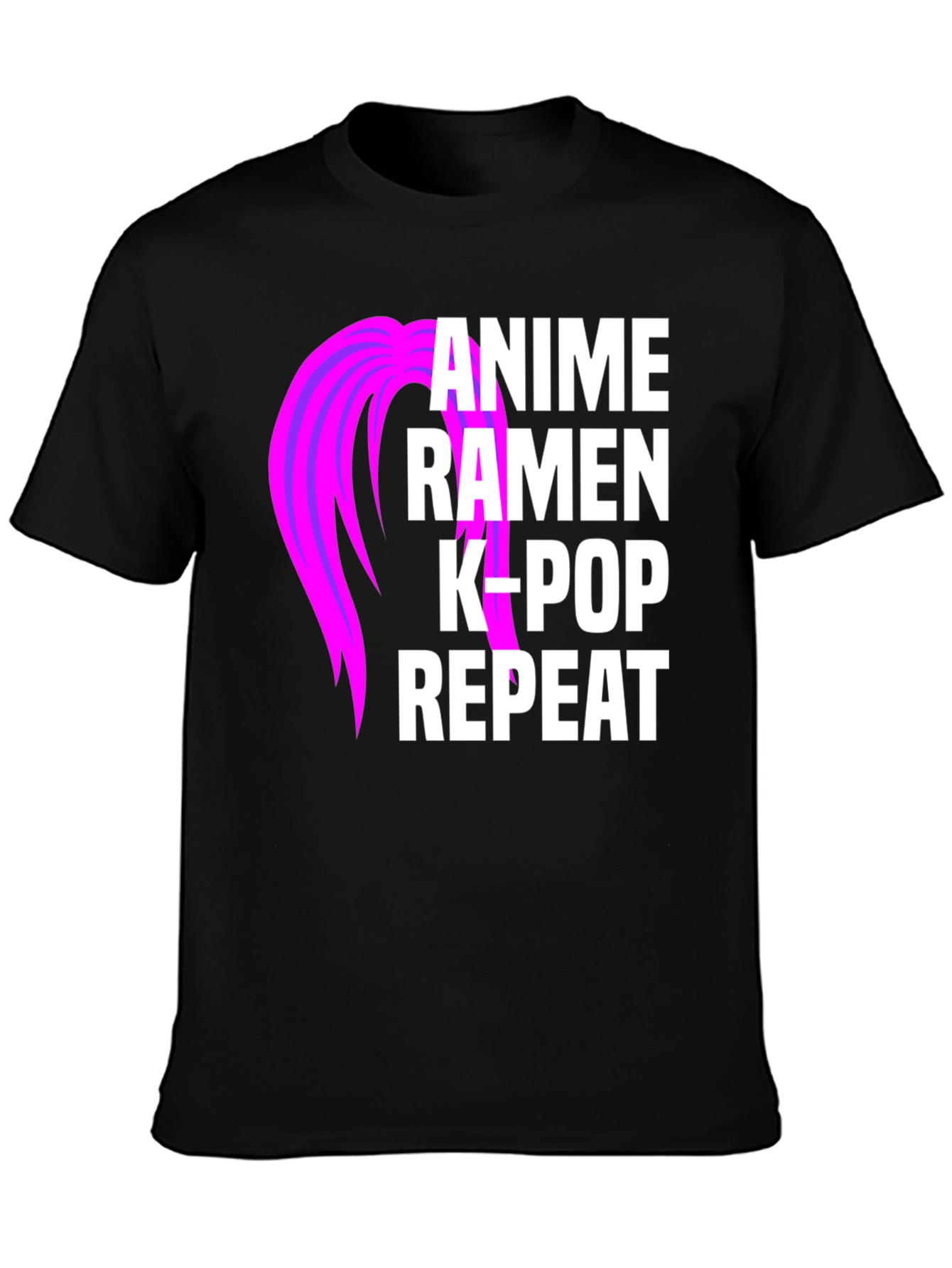 Black Anime Ramen K-Pop Repeat Graphic T-Shirt view 3