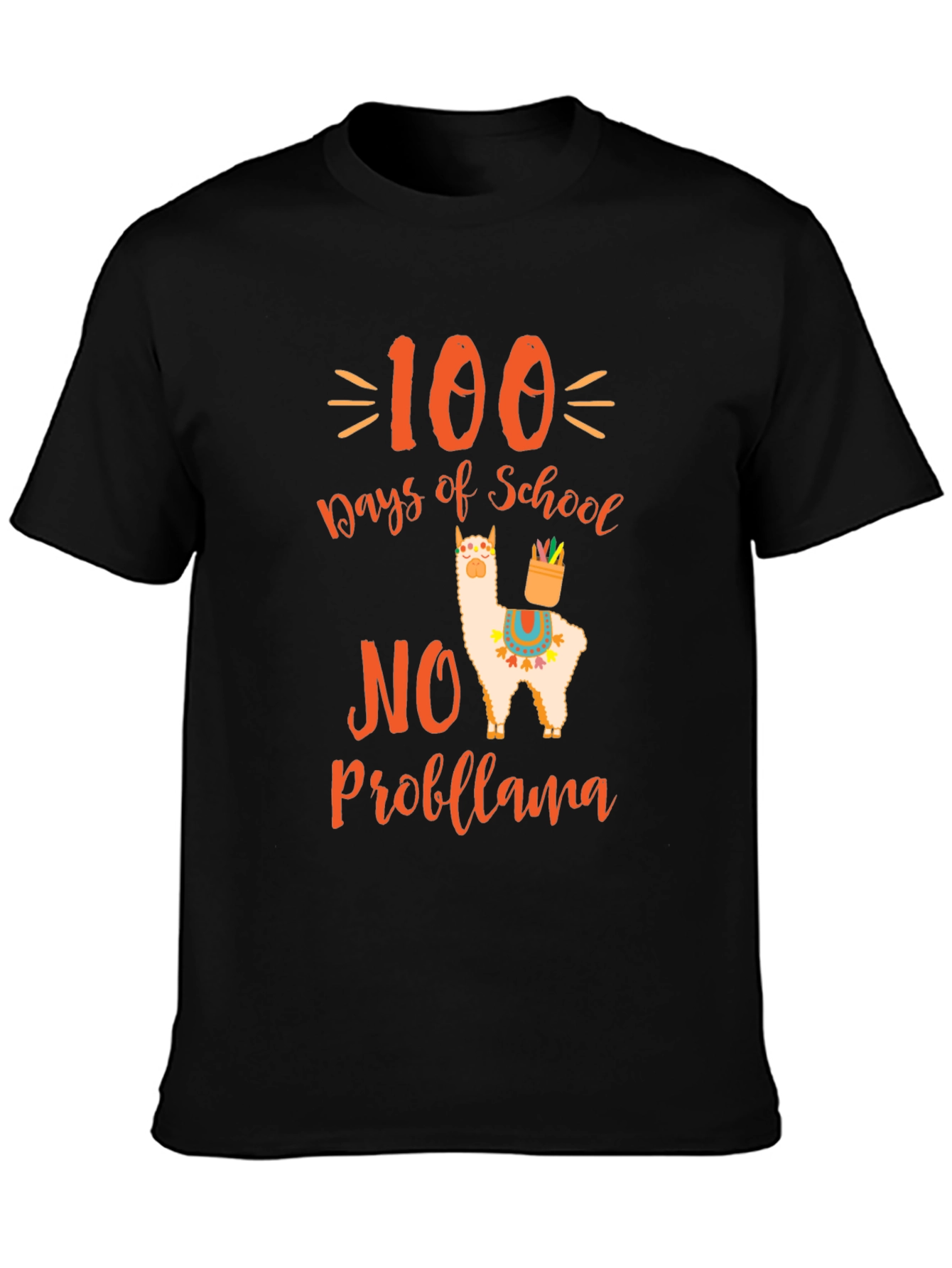 Black 100 Days of School No Probllama T-Shirt view 3
