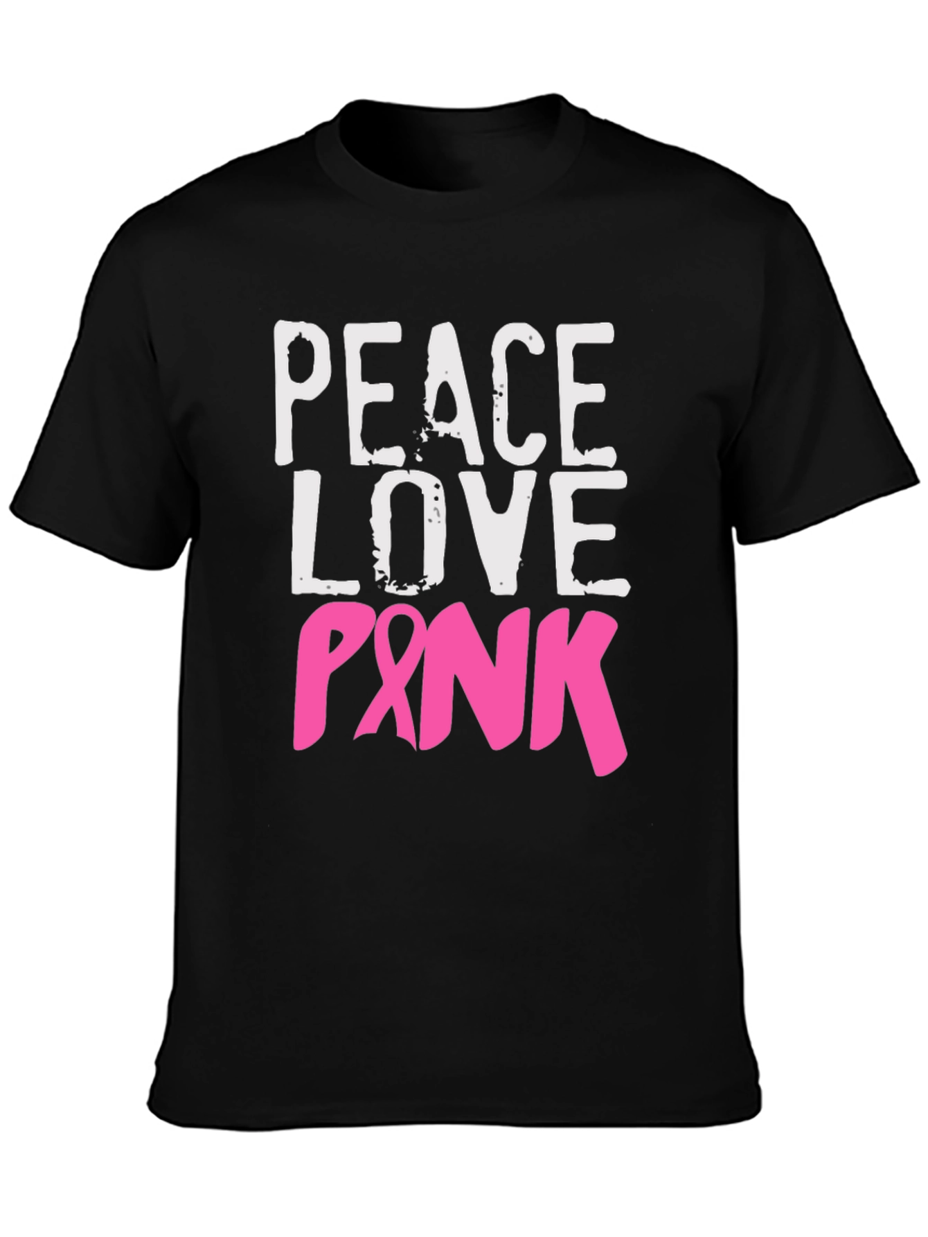 Black Peace Love Pink Breast Cancer Awareness T-Shirt view 3