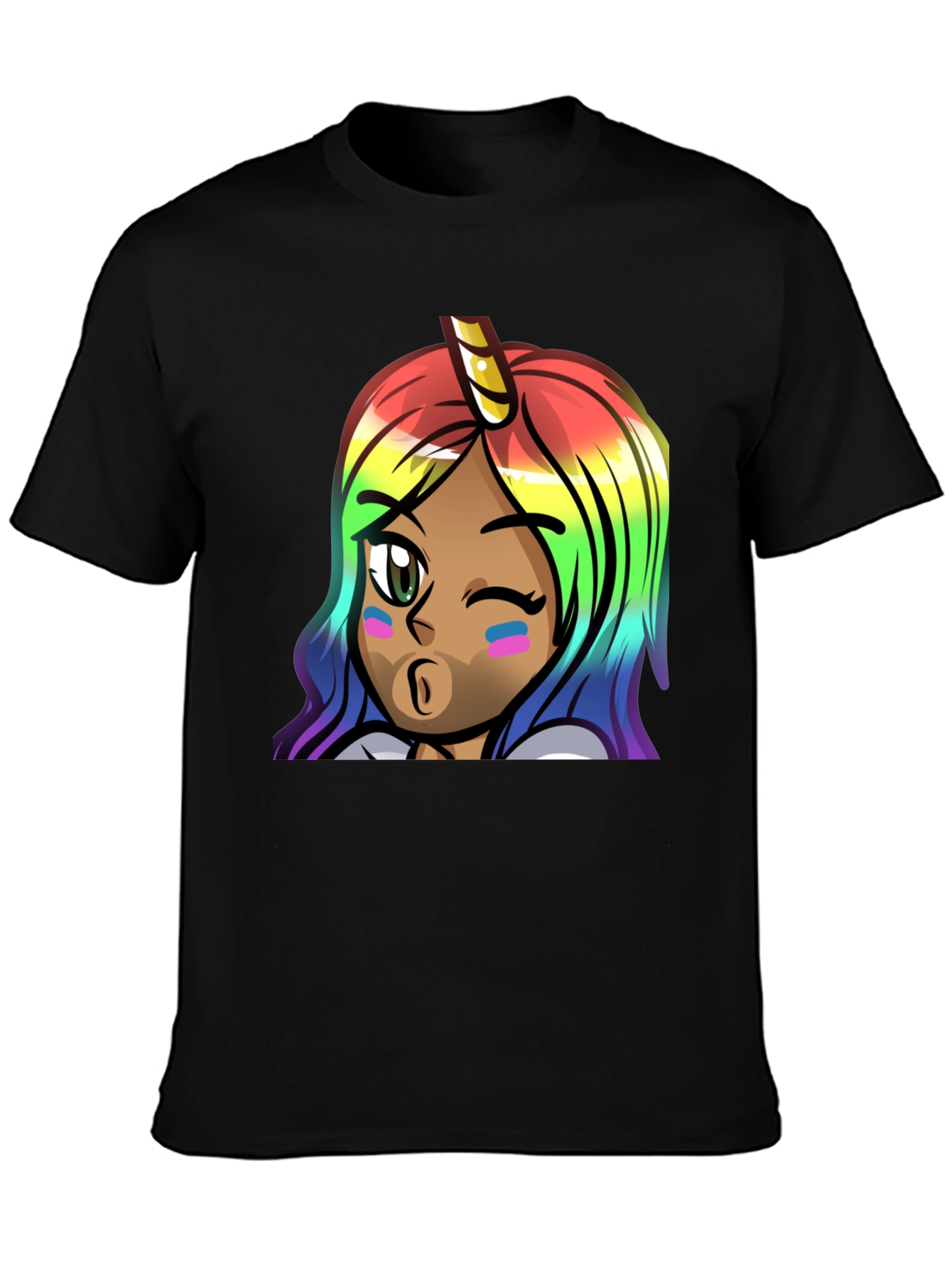 Black Rainbow Unicorn Girl Graphic Tee - Unisex view 3
