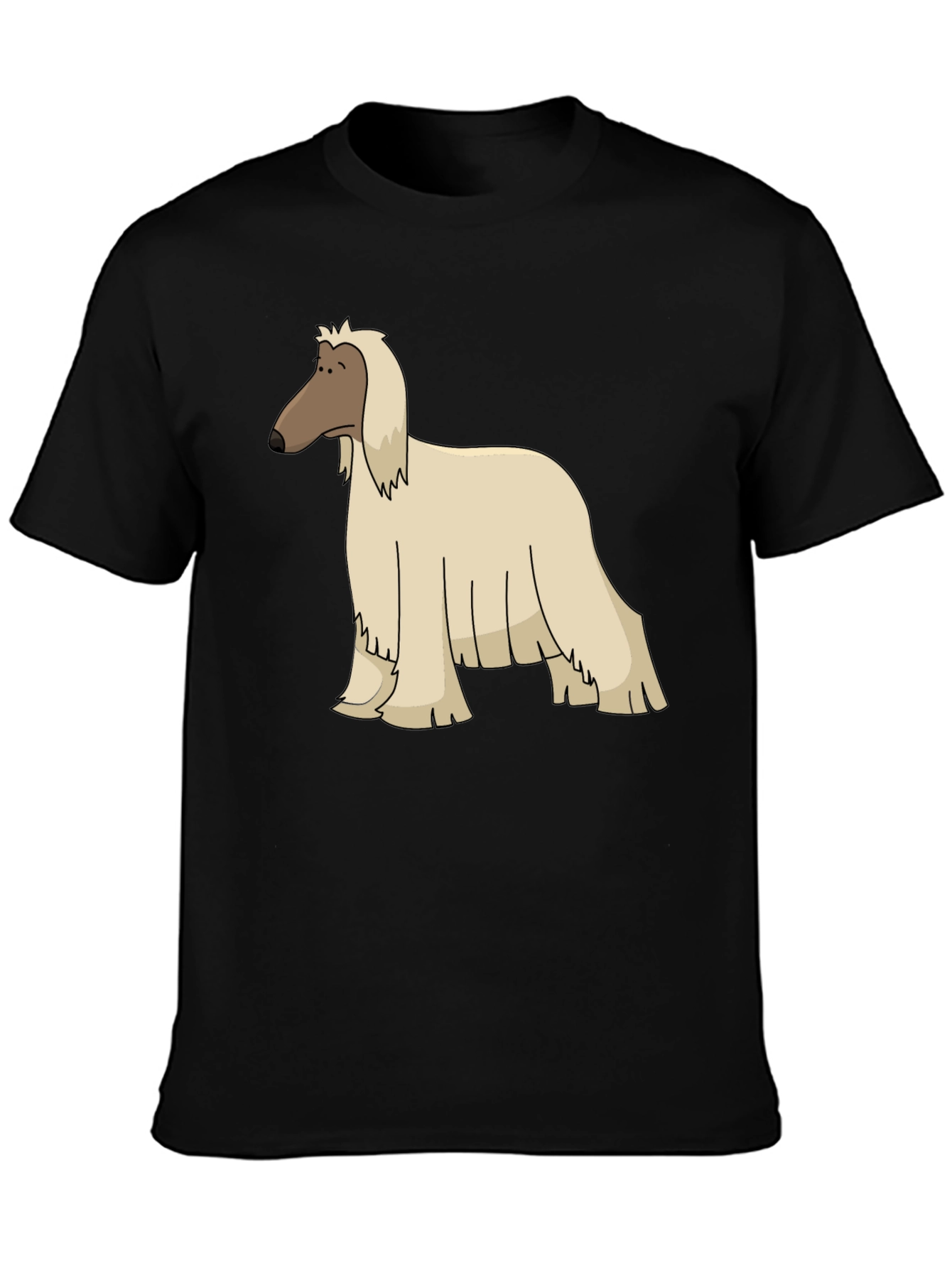 Black Afghan Hound Cartoon Black T-Shirt view 3