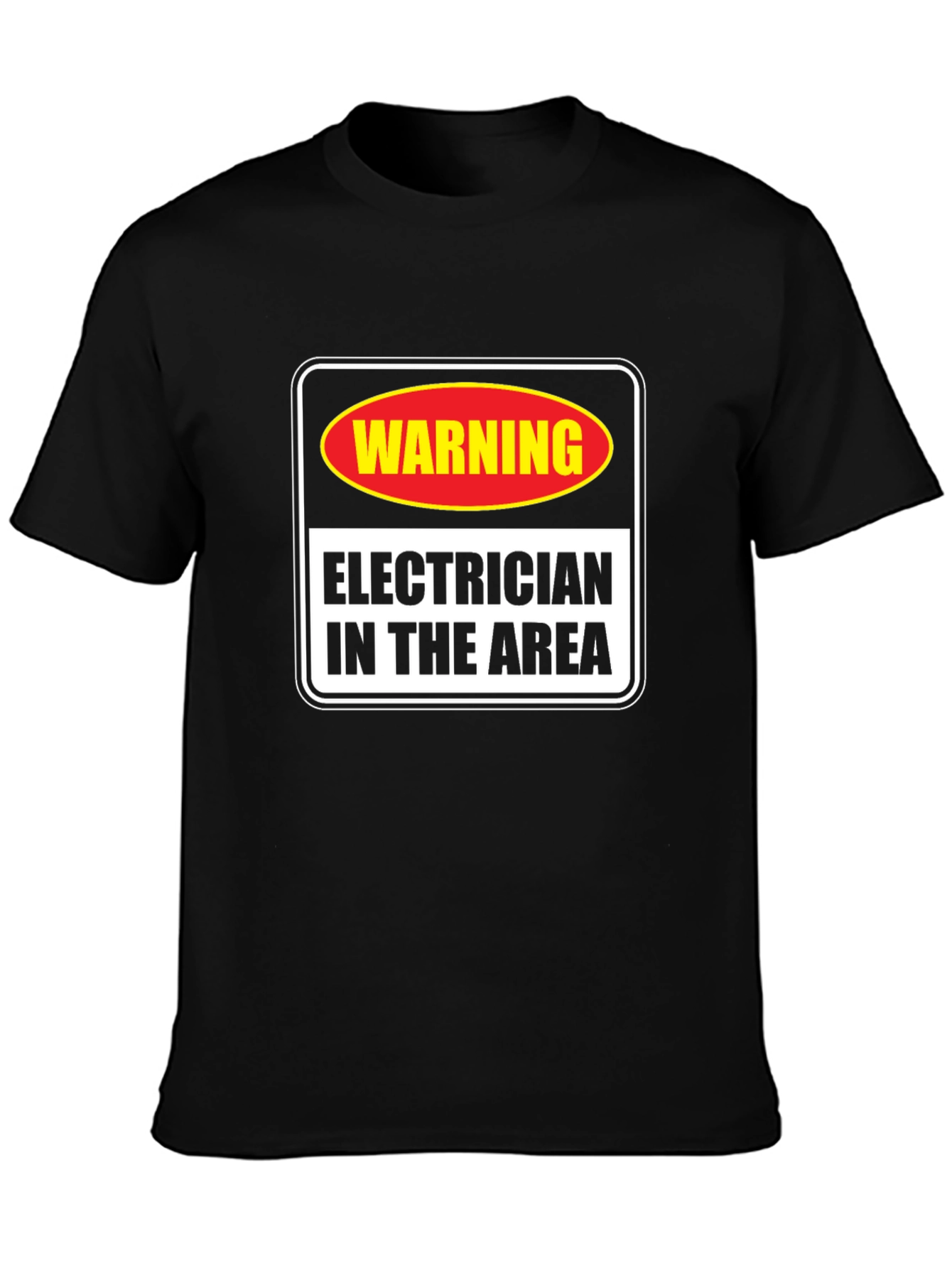 Black Warning Electrician in Area T-Shirt view 3