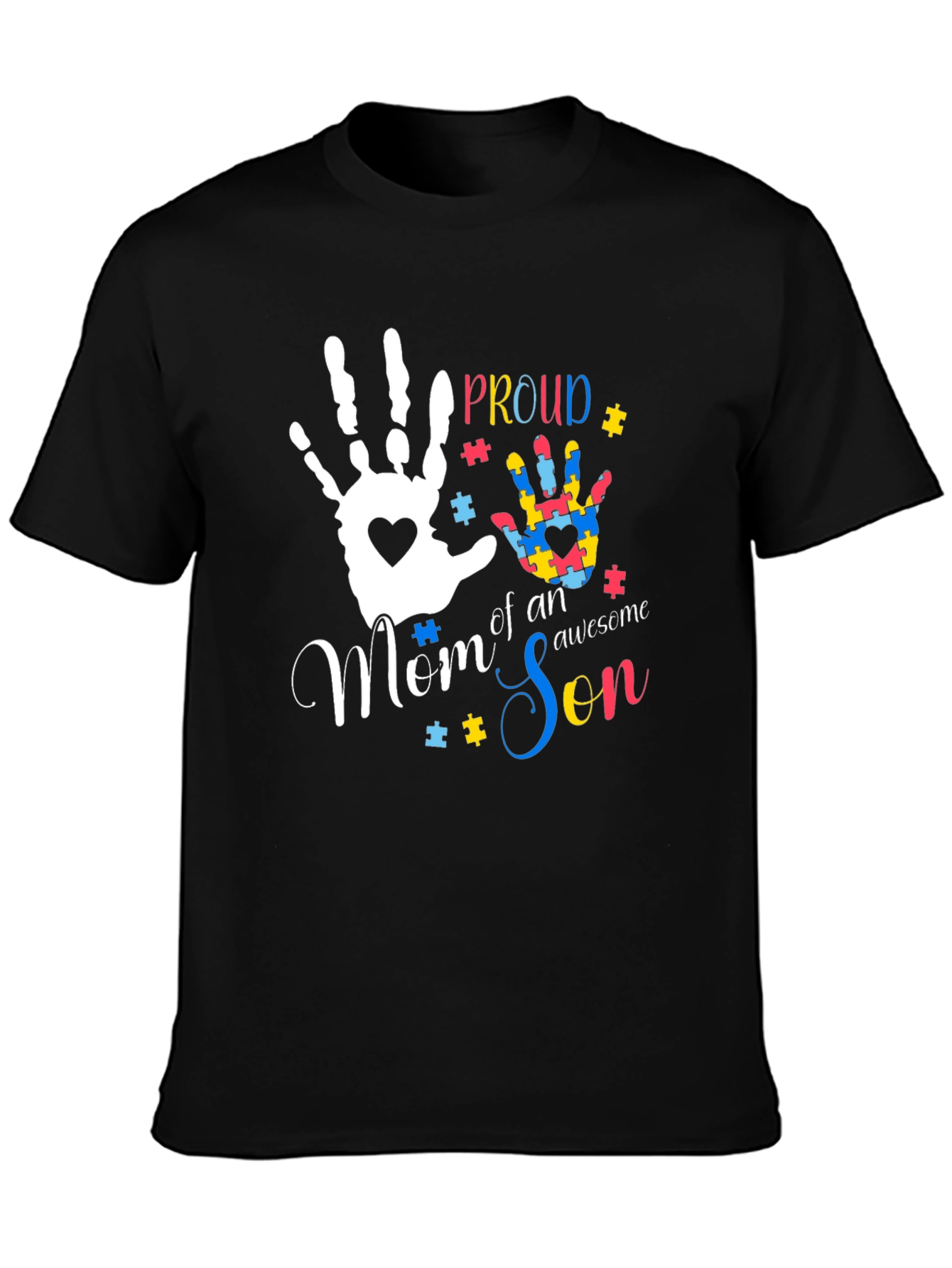 Black Proud Mom of an Awesome Son Autism Awareness T-Shirt view 3