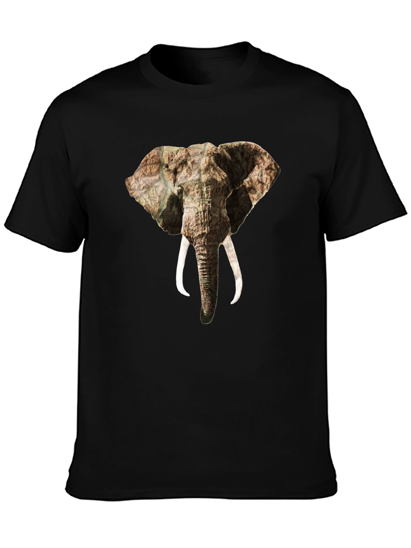 Black Elephant Head Print Black T-Shirt view 3