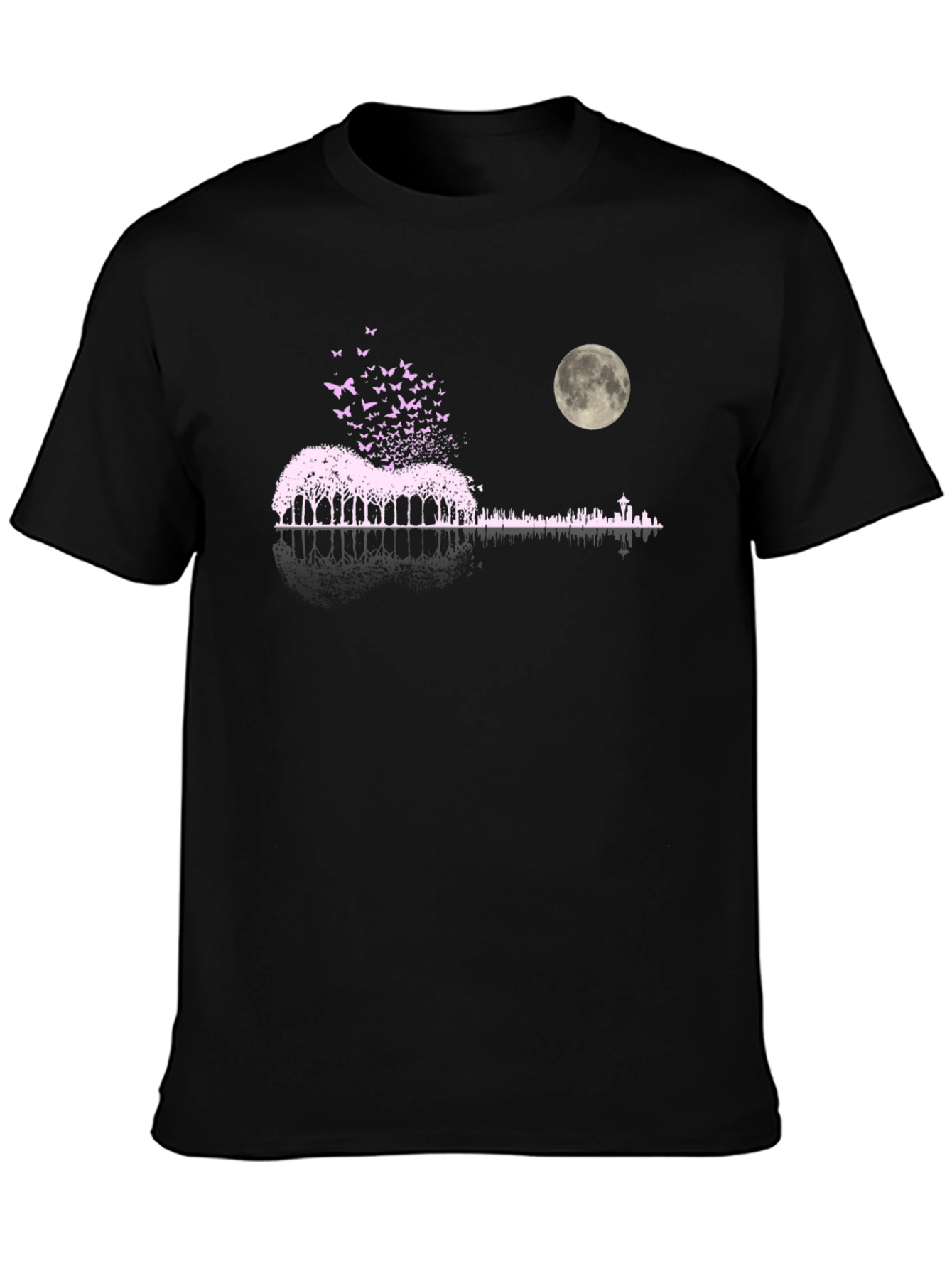 Black Nature Guitar Moon Graphic T-Shirt view 3