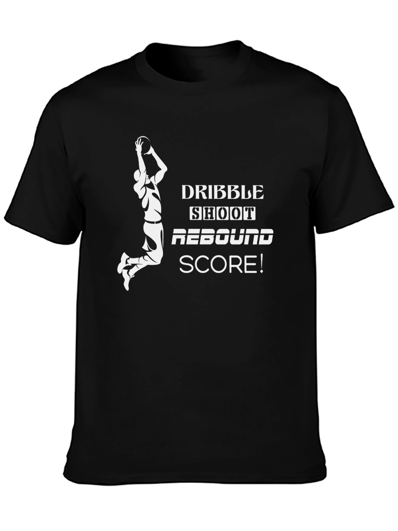 Black Basketball Graphic Tee: Dribble, Shoot, Rebound, Score! Black Cotton Shirt view 3