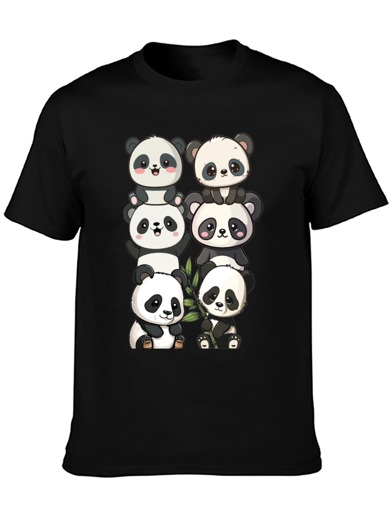 Black Cute Panda Stack Graphic Tee - Black view 3