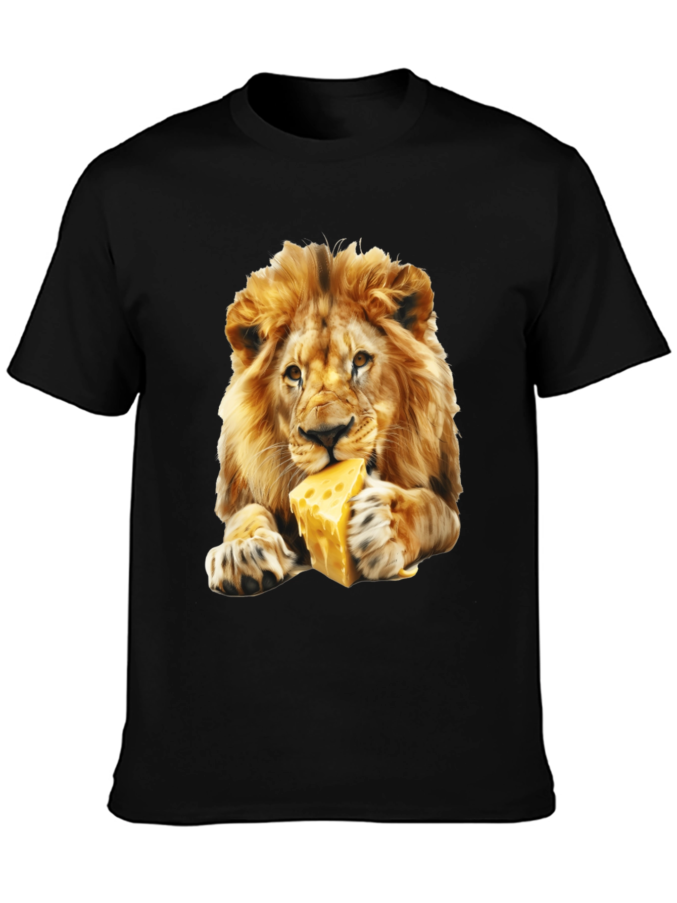 Black Lion Eating Cheese T-Shirt - Funny Animal Graphic Tee view 3