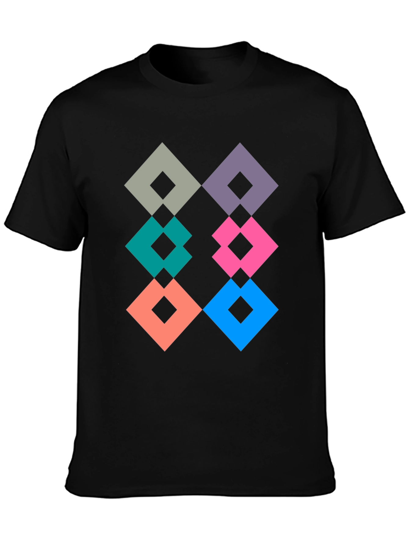 Black Geometric Diamond Pattern Tee - Modern Graphic Print view 3