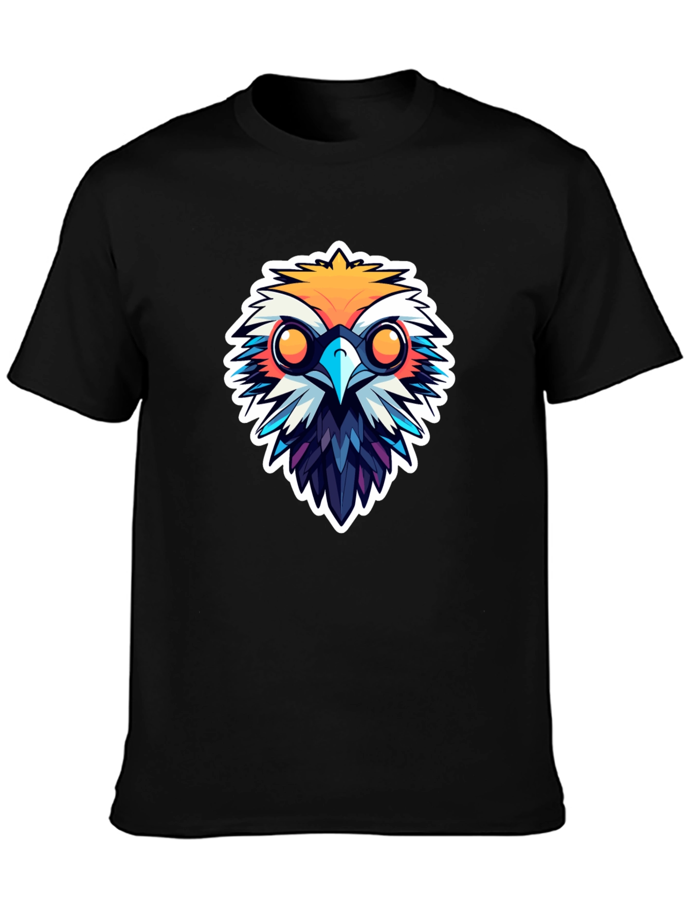 Black Men's Black T-Shirt with Owl Design view 3