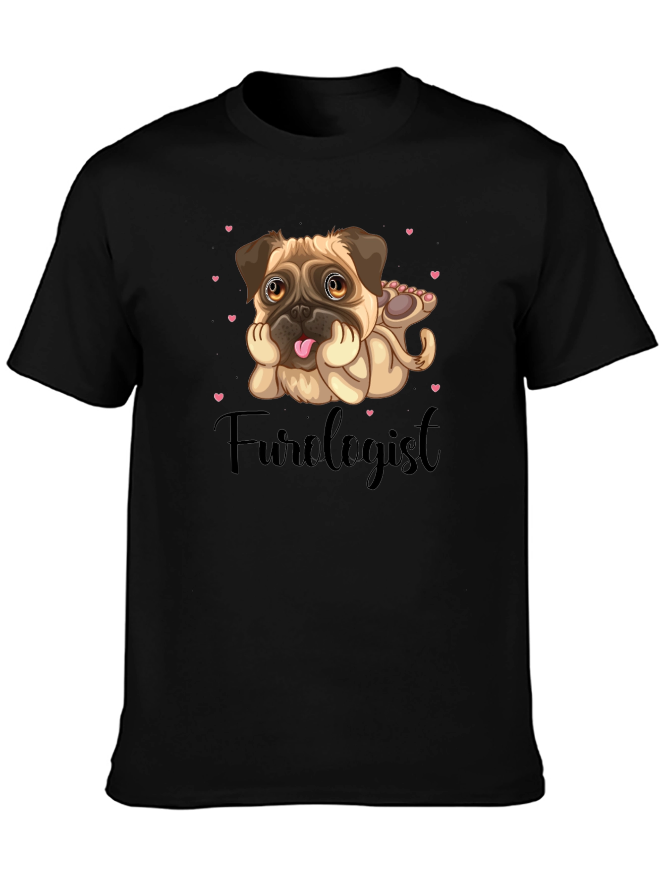 Black Furologist Pug T-Shirt view 3