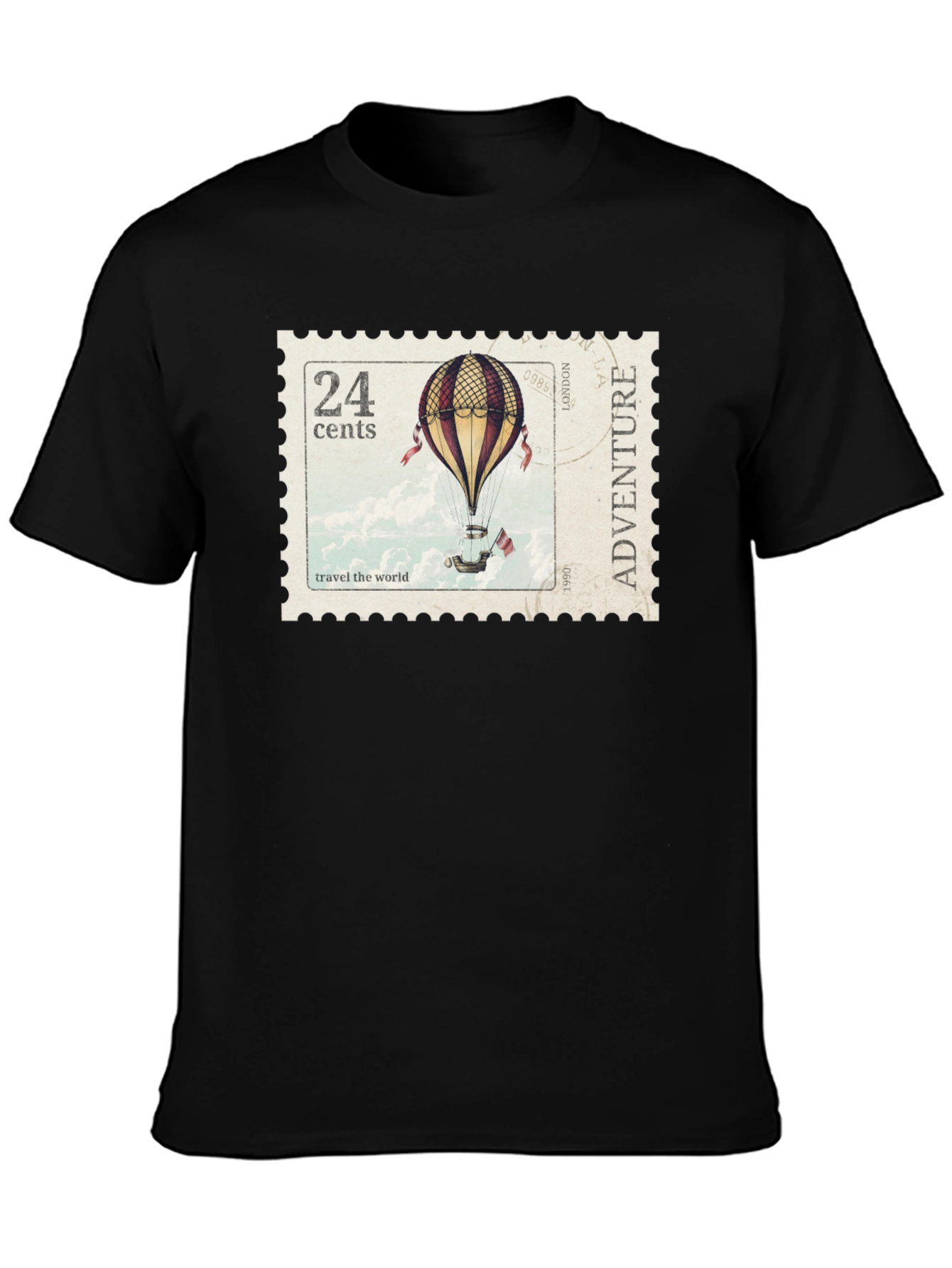 Black Vintage Travel Stamp T-Shirt view 3