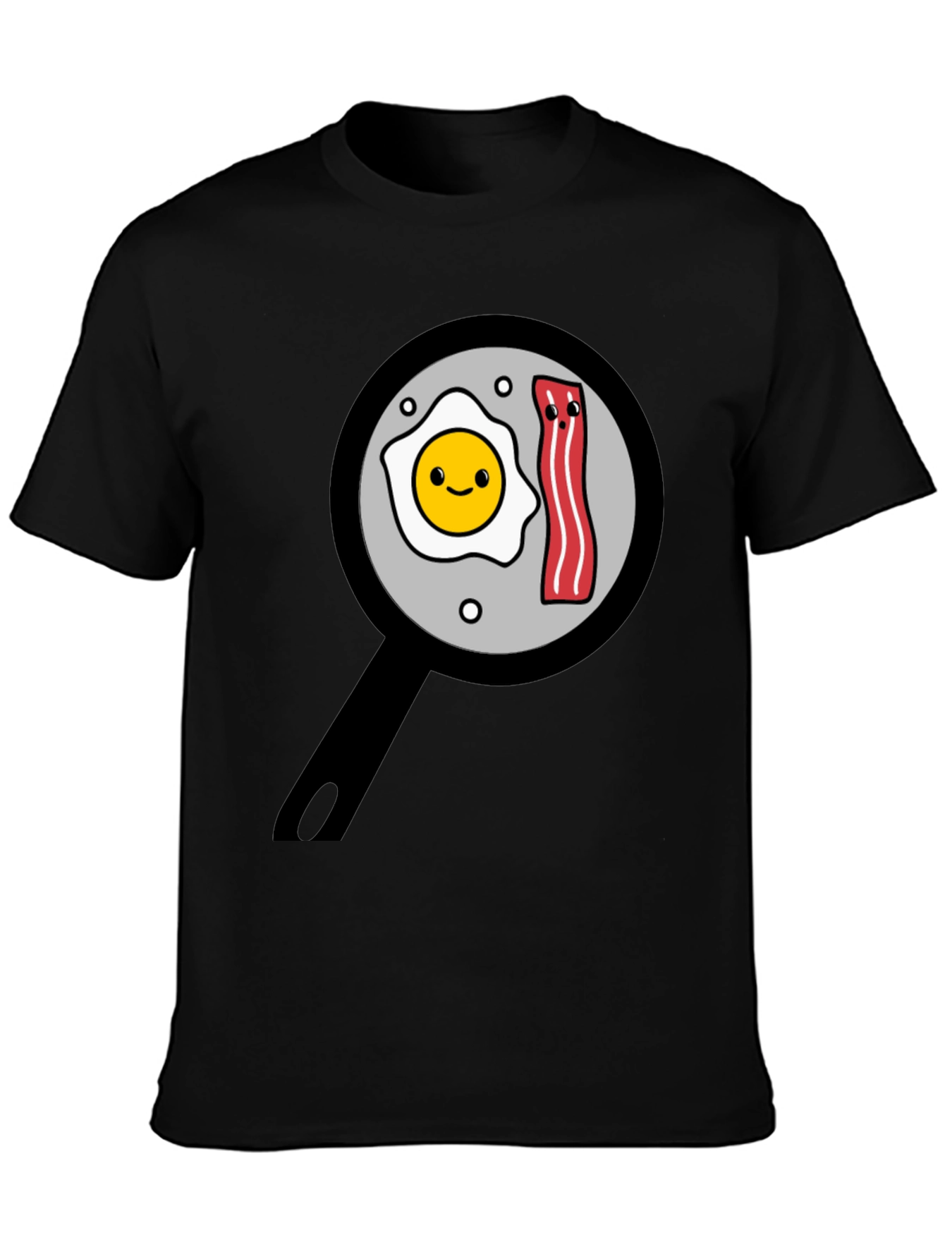 Black Funny Breakfast T-Shirt - Egg and Bacon Pan Design view 3