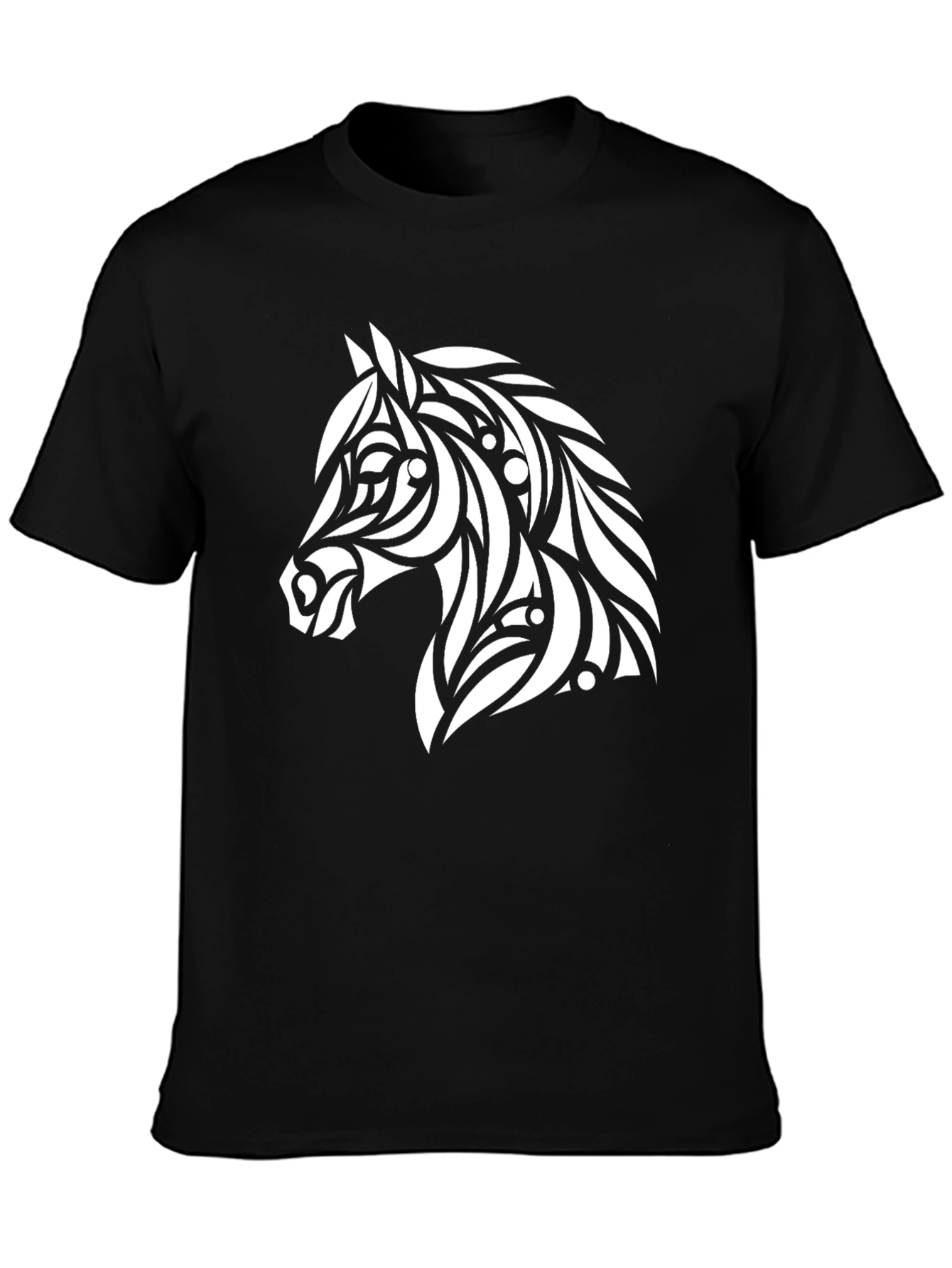 Black Tribal Horse Graphic Tee - Black Cotton T-Shirt view 3