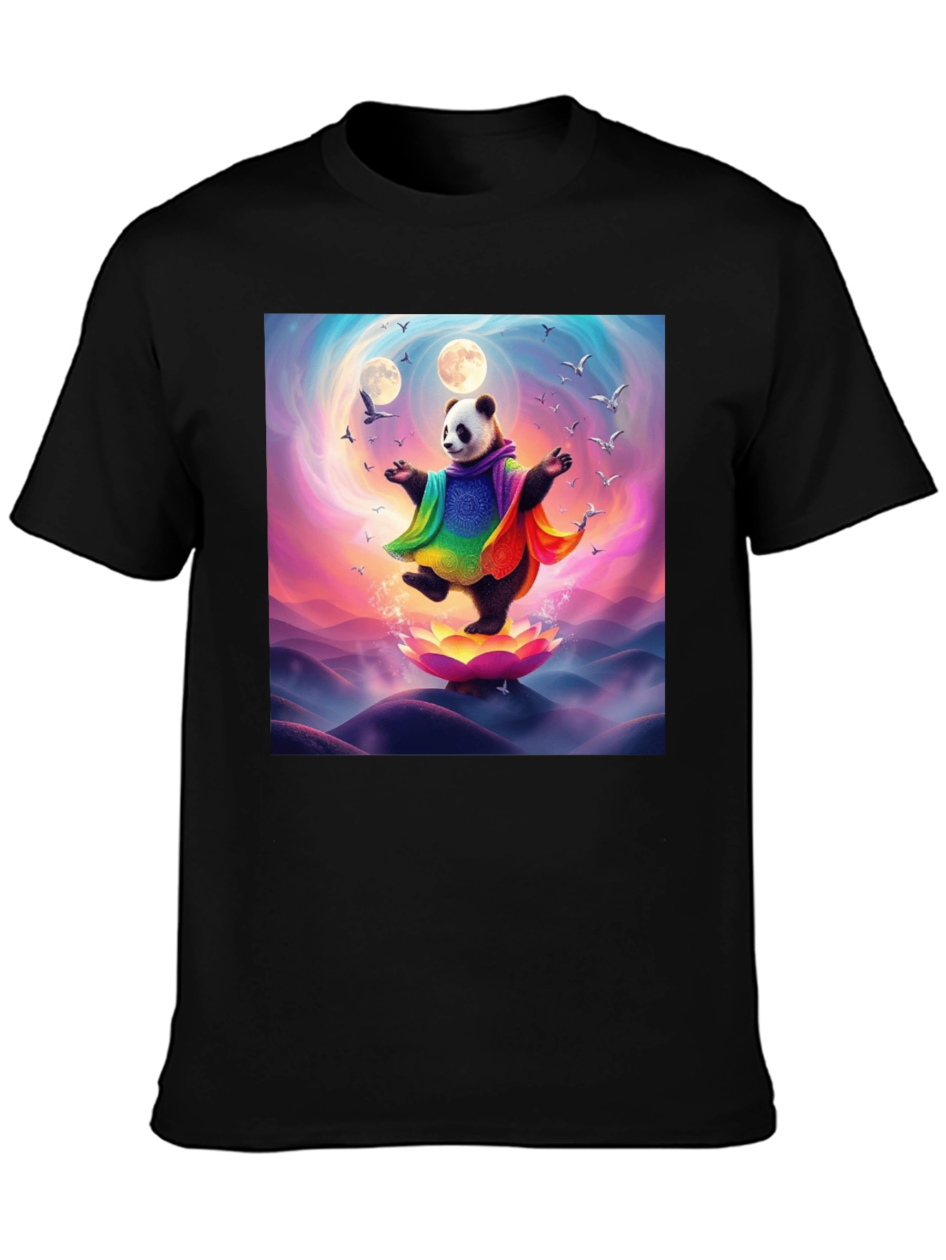 Black Zen Panda T-Shirt - Colorful Meditation Design view 3