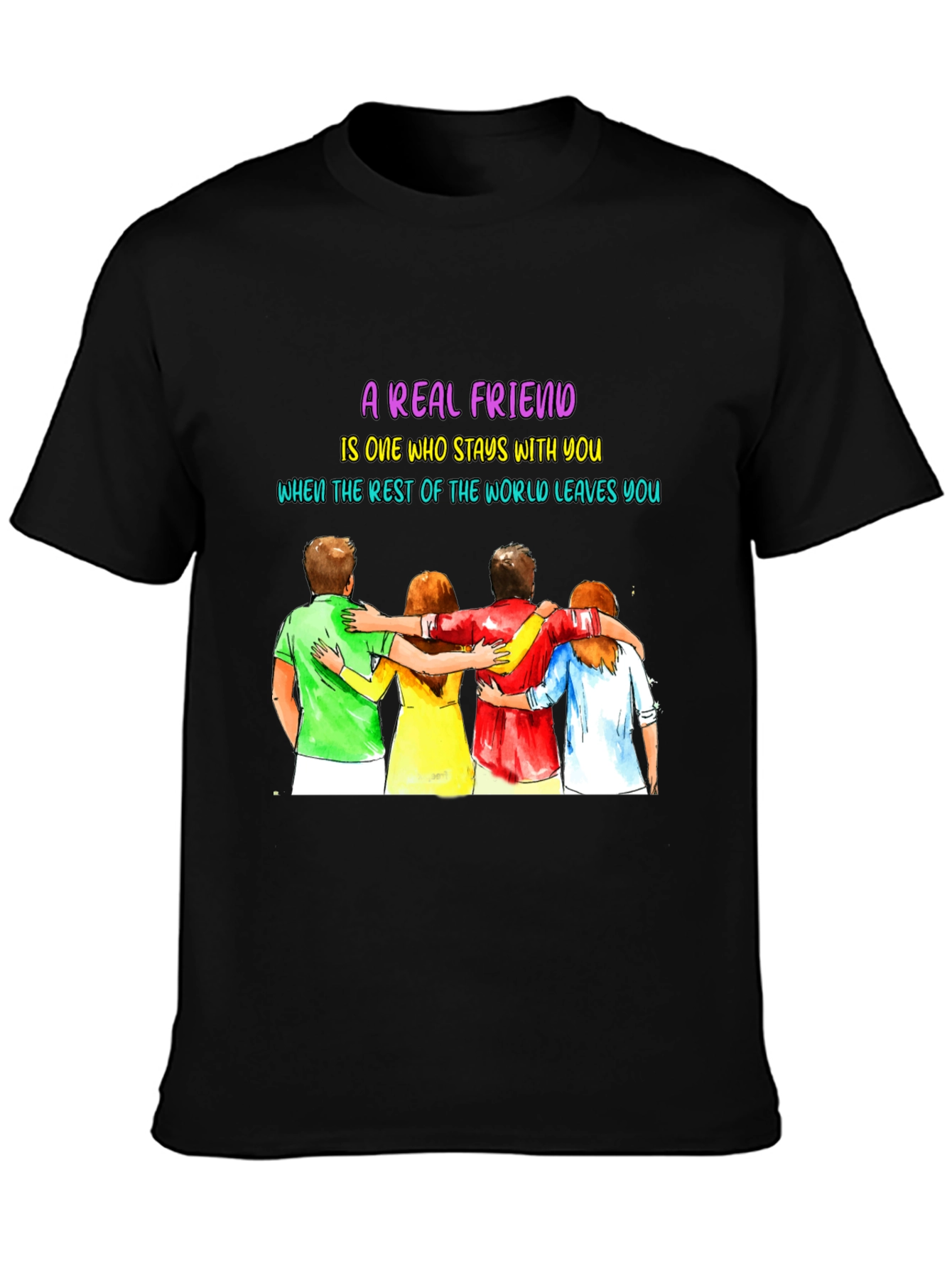 Black A Real Friend T-Shirt - Friendship Graphic Tee view 3