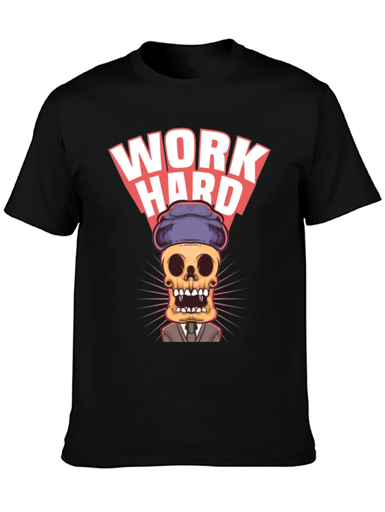 Black Work Hard Skull Graphic Tee - Premium Cotton Blend view 3