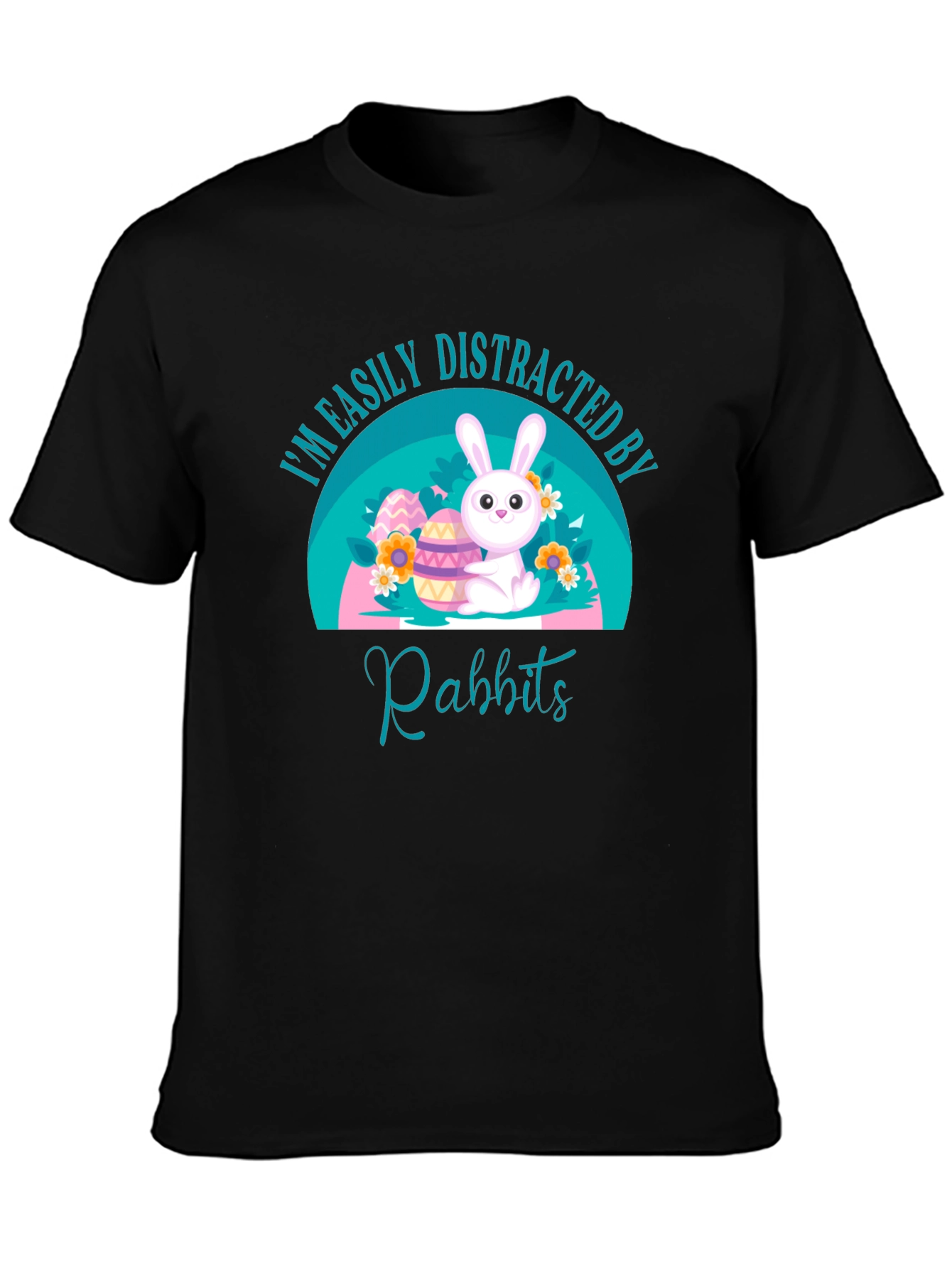 Black Easily Distracted By Rabbits T-Shirt view 3