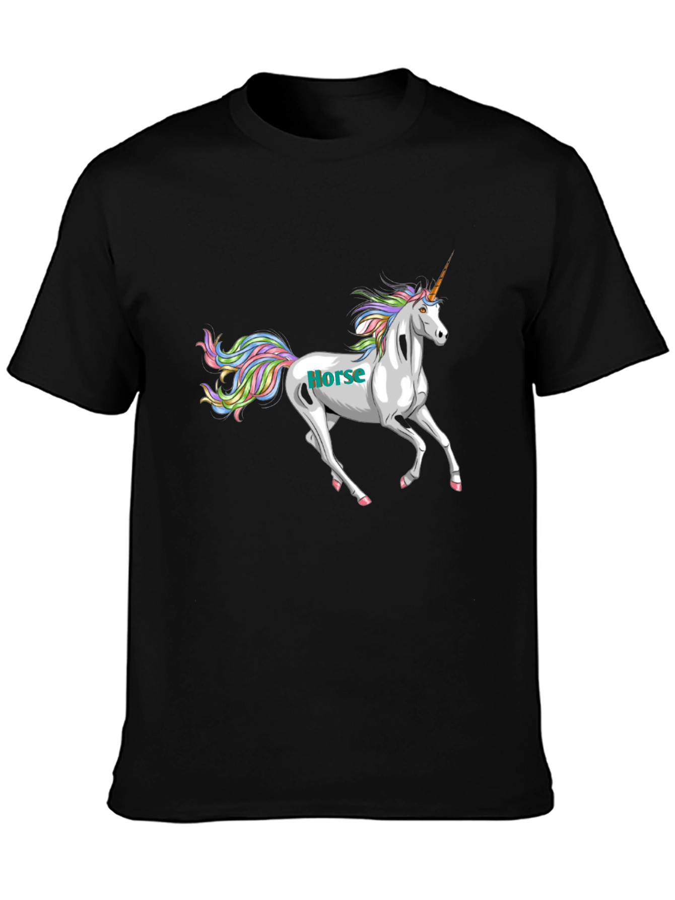 Black Unicorn Horse Graphic Print Black T-Shirt view 3