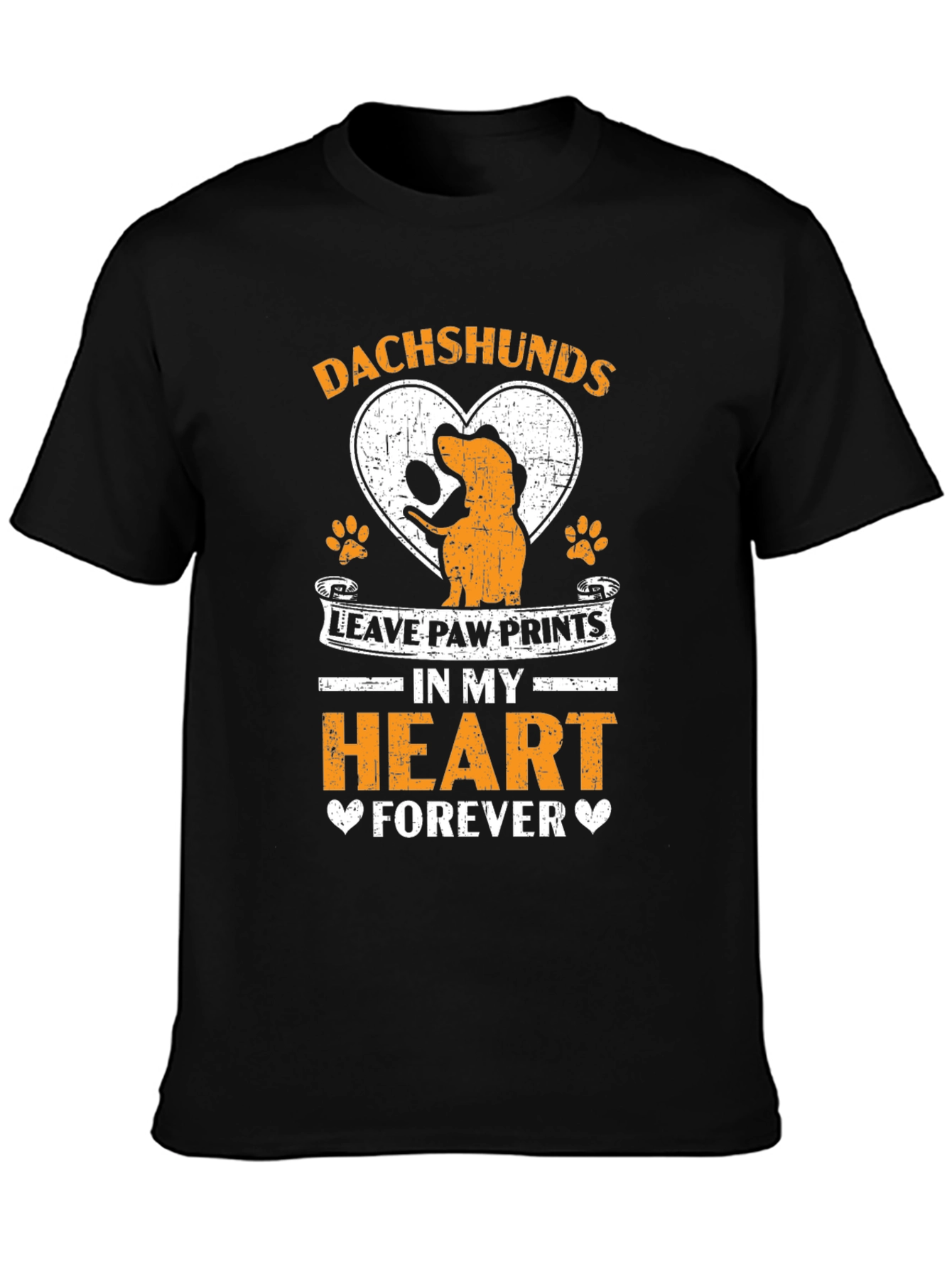 Black Dachshunds Leave Paw Prints Heart T-Shirt view 3