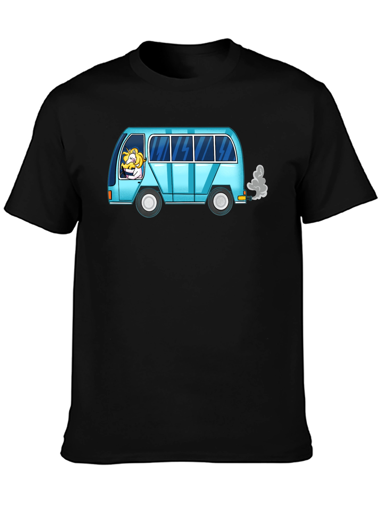 Black Unicorn Driver Tee - Quirky Cartoon Van T-Shirt view 3