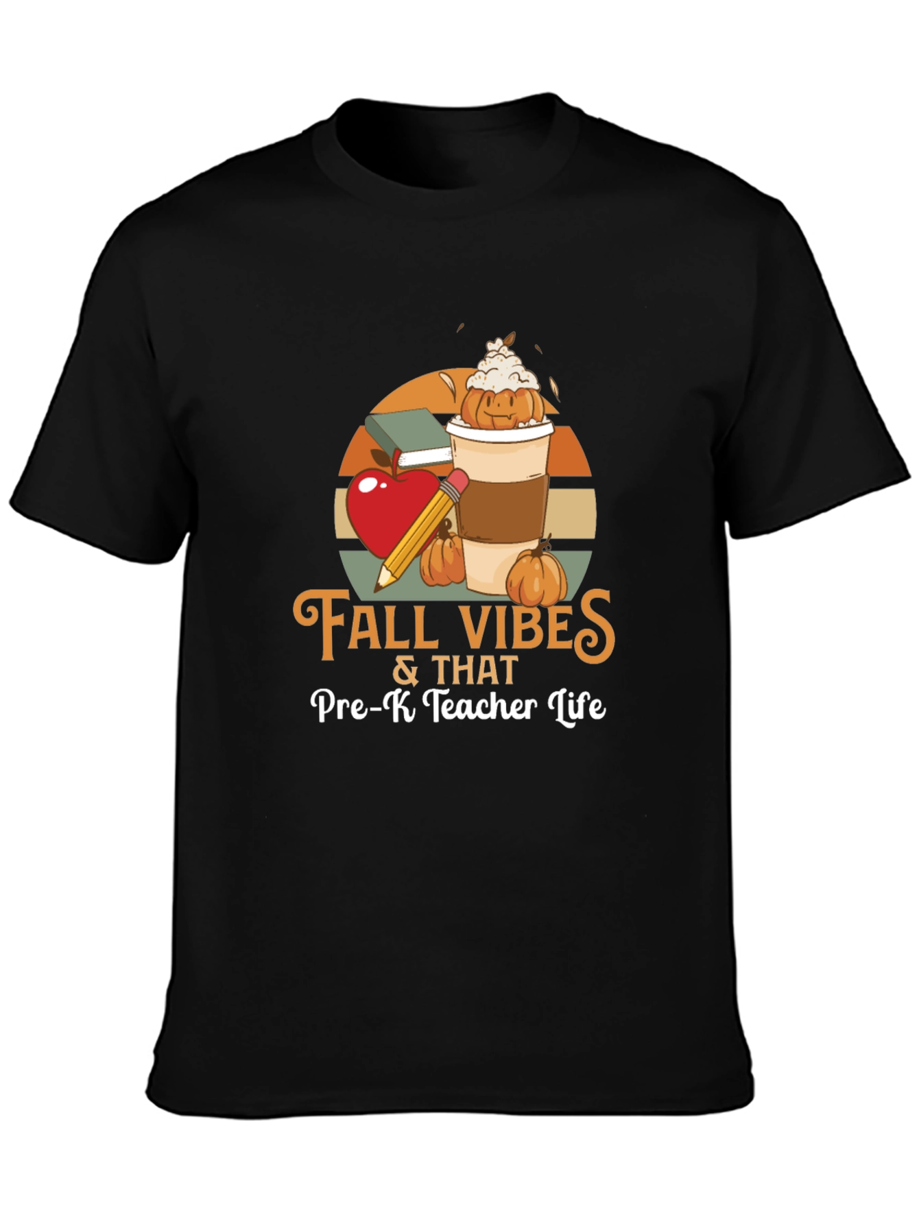 Black Fall Vibes Pre-K Teacher Life T-Shirt view 3