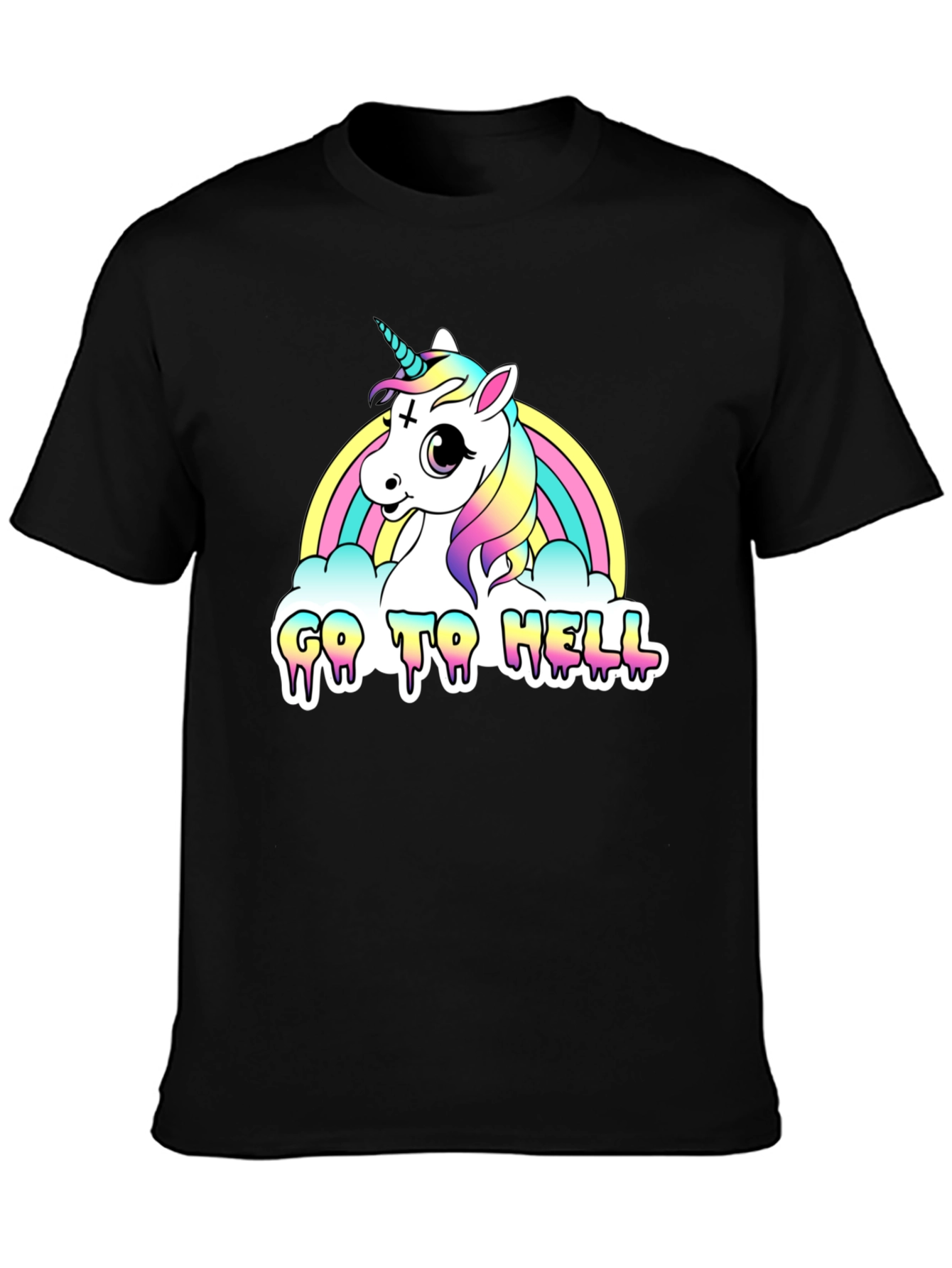 Black Unicorn Rainbow "Go To Hell" Black Graphic Tee view 3