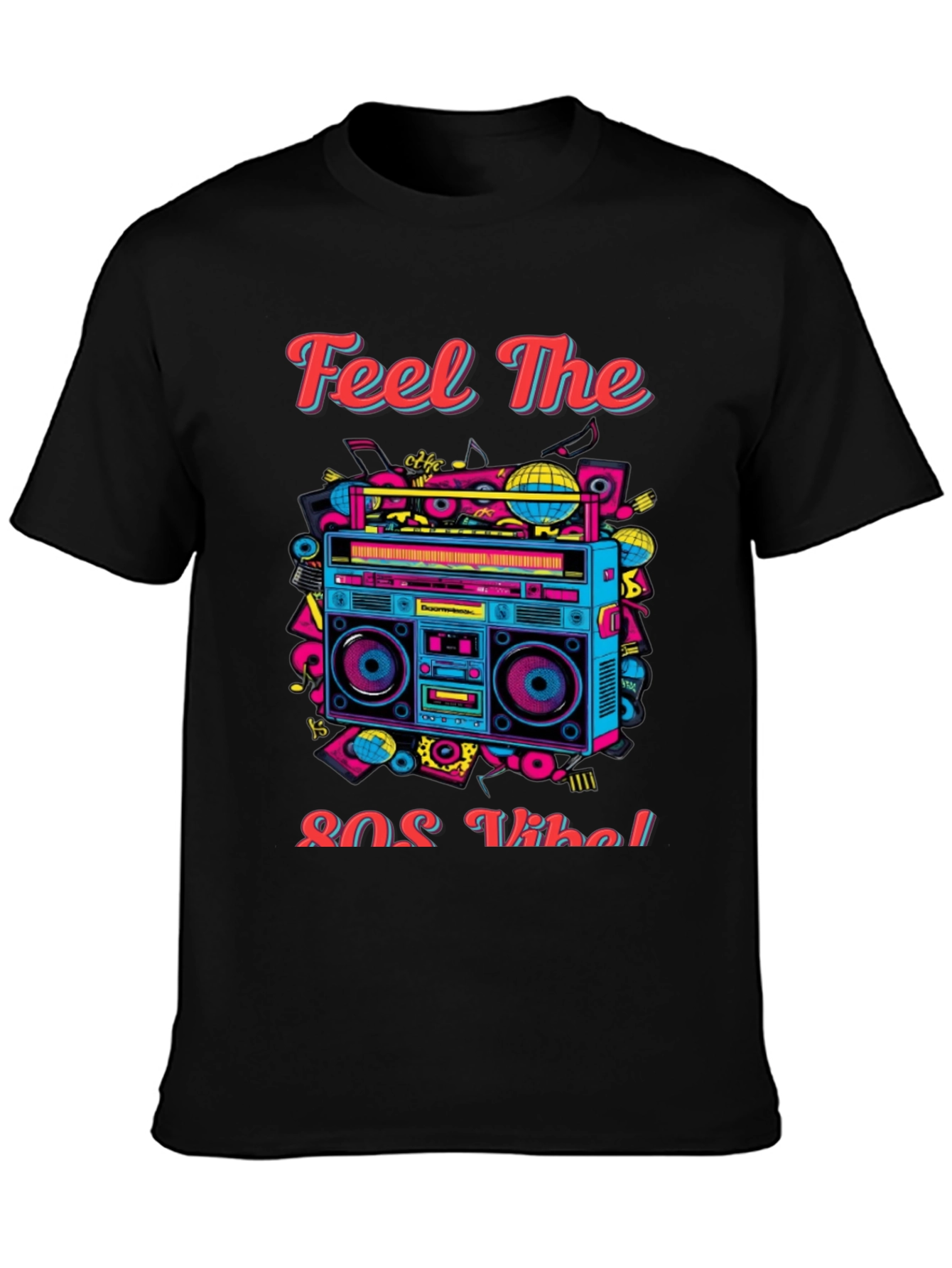 Black Retro 80s Vibe Graphic Tee view 3