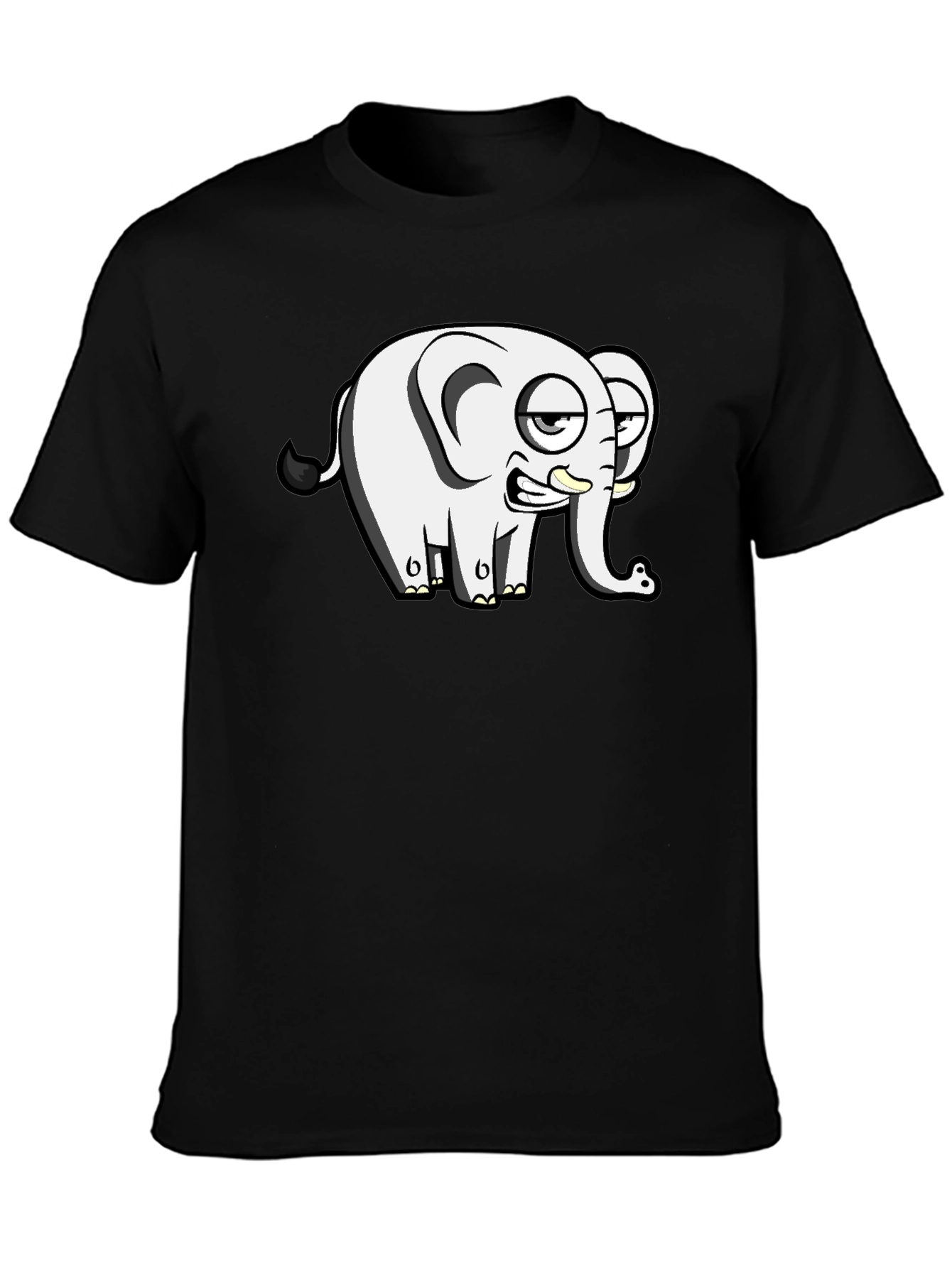 Black Funny Elephant Cartoon Black T-Shirt view 3